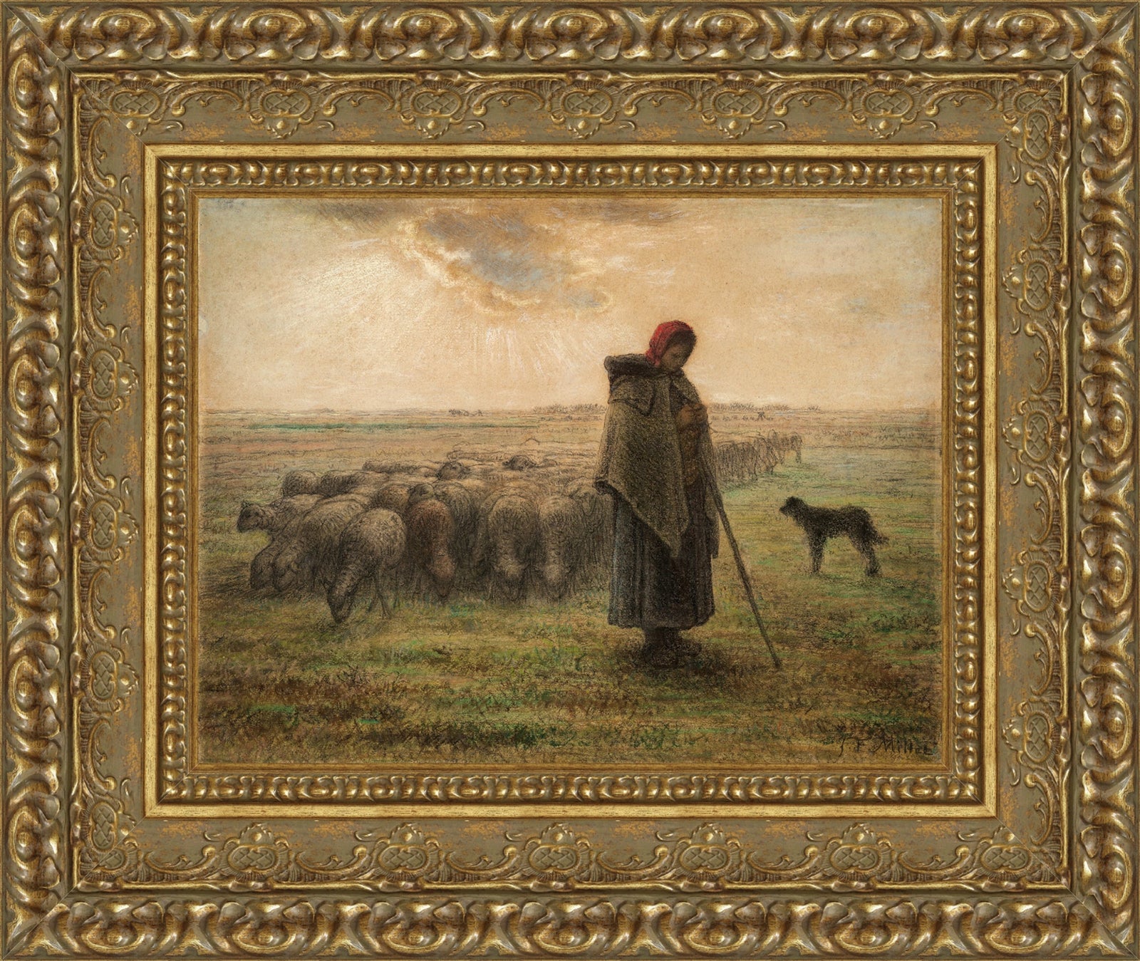 Shepherdess with Her Flock (Pastel Study) – Jean-François Millet, c. 1862-1864