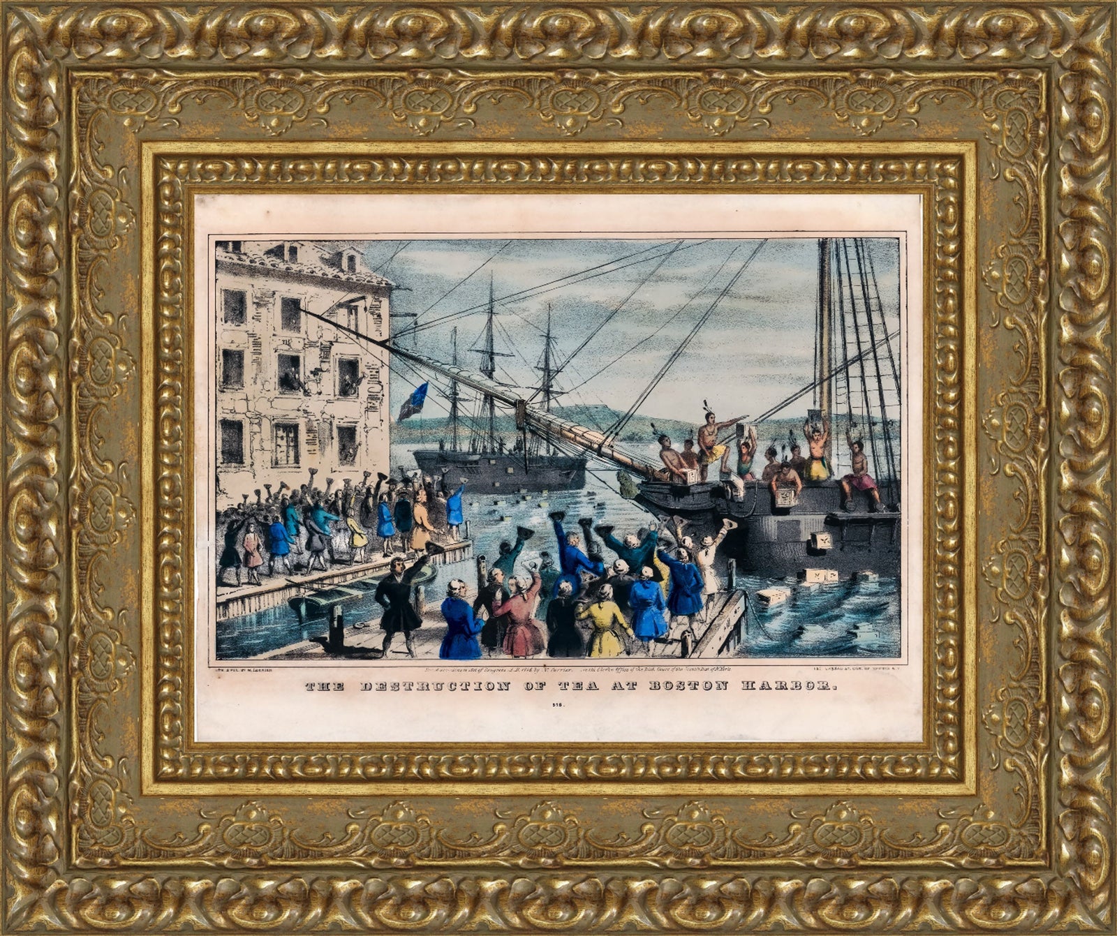 Destruction of Tea at Boston Harbor – Nathaniel Currier, 1846