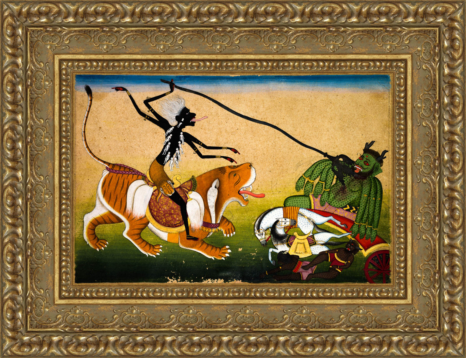 Kali Attacking Nishumbha – Pahari School