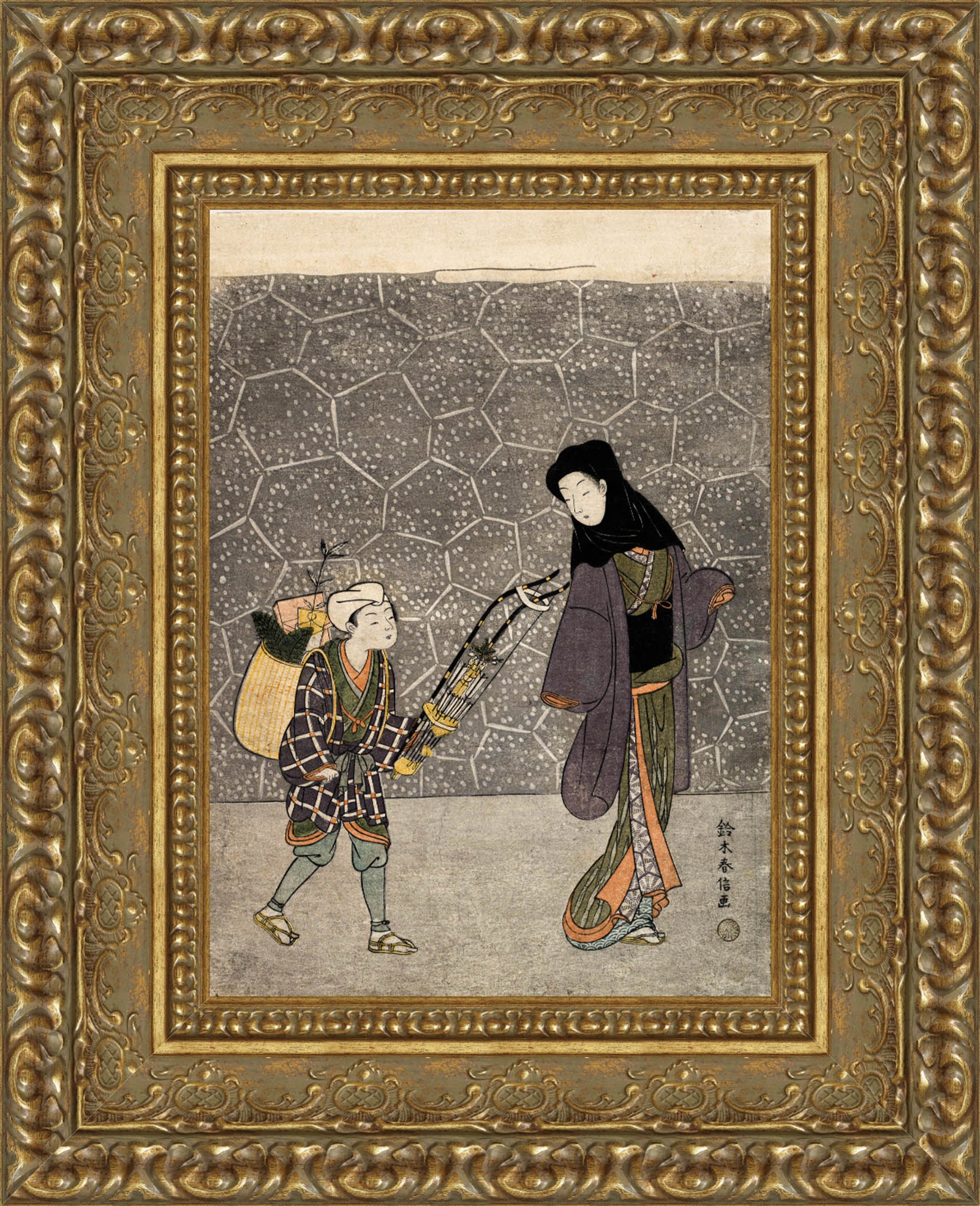 Woman Buying New Year Decorations from a Boy Peddler – Suzuki Harunobu, c. 1765