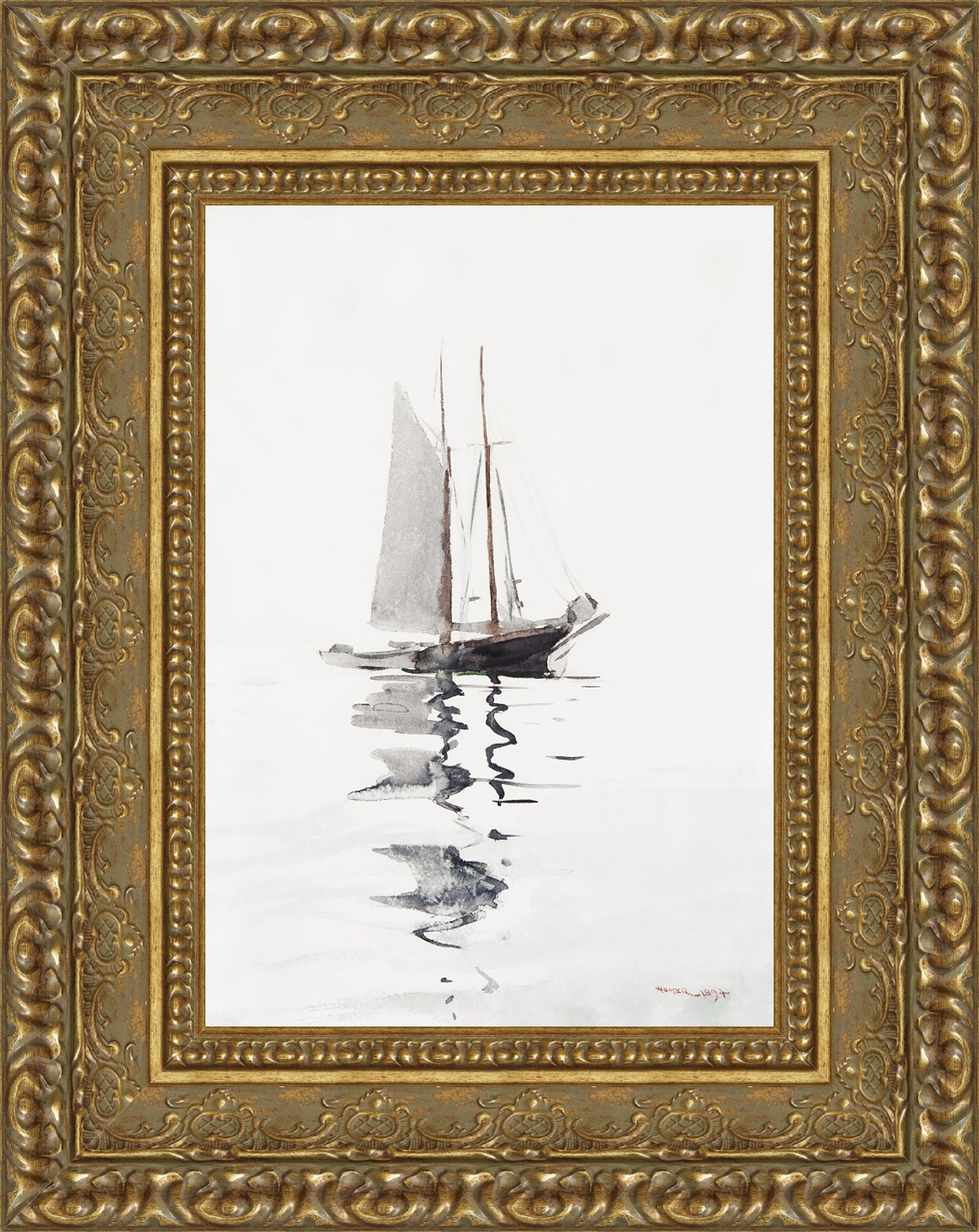 Two-Masted Schooner with Dory – Winslow Homer, c. 1880s