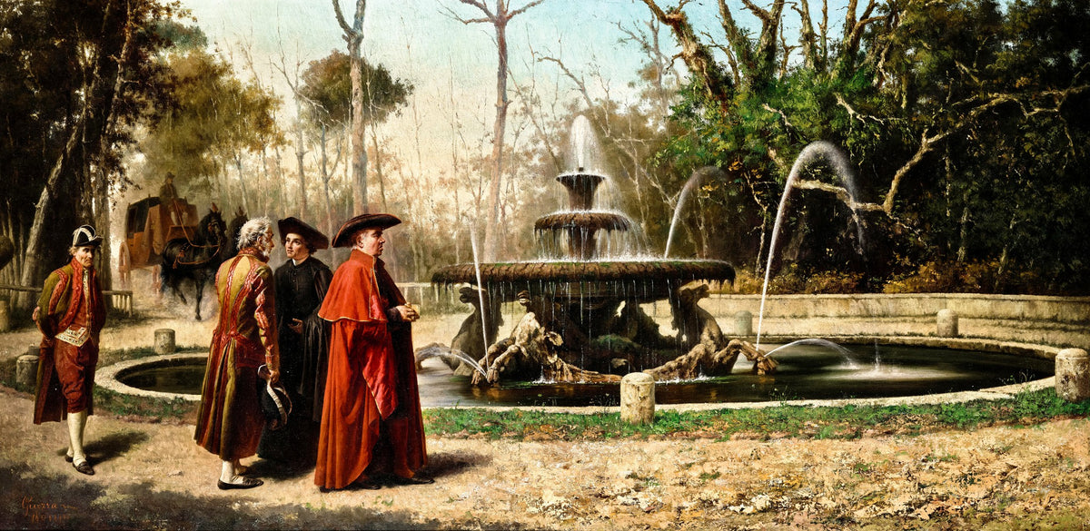 Cardinal by the Seahorse Fountain in Rome – Achille Guerra, 1880, framed
