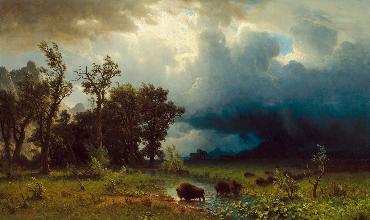 Buffalo Trail: The Impending Storm – Albert Bierstadt, 1869, framed
