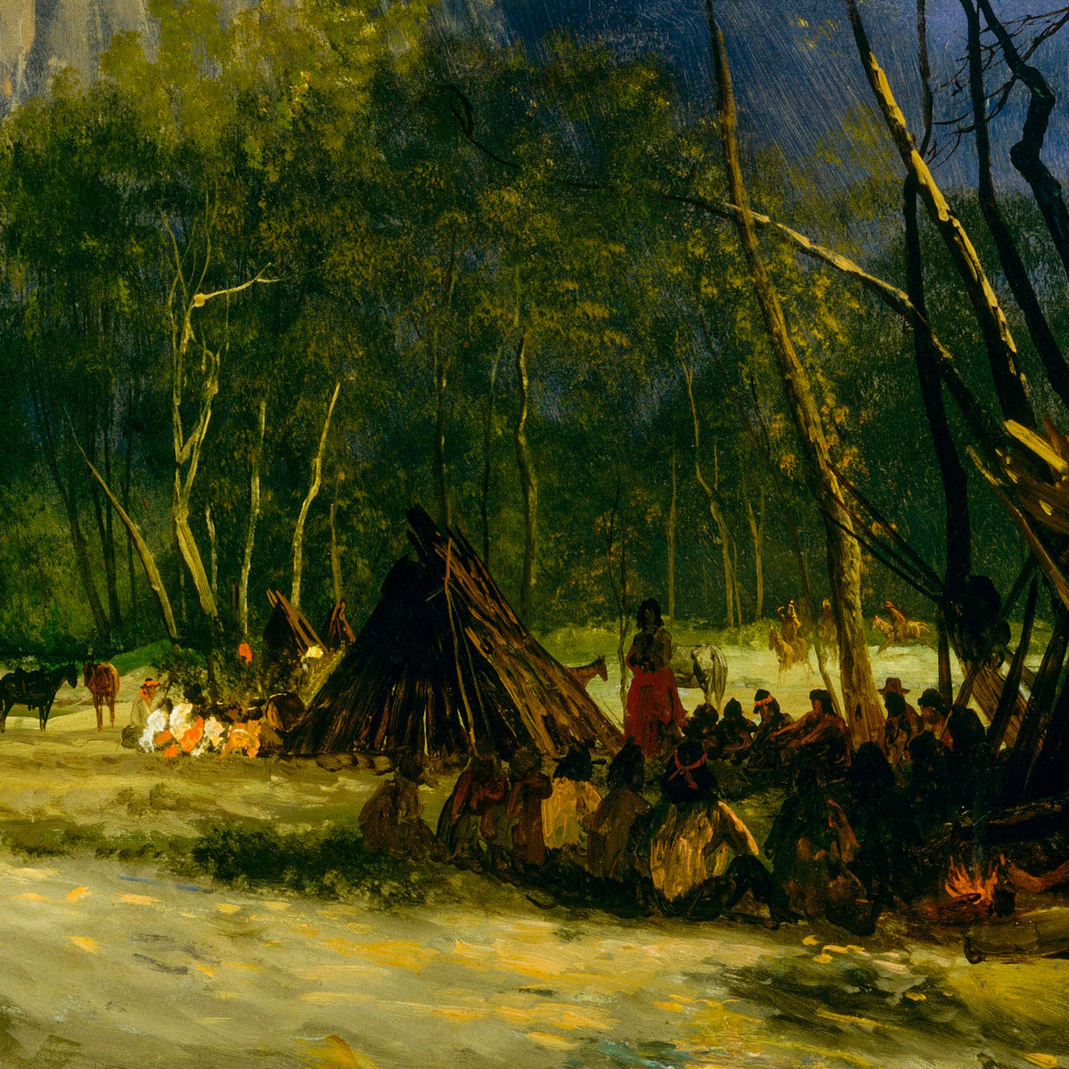 Indians in Council, California – Albert Bierstadt, 1872, print detail at full resolution