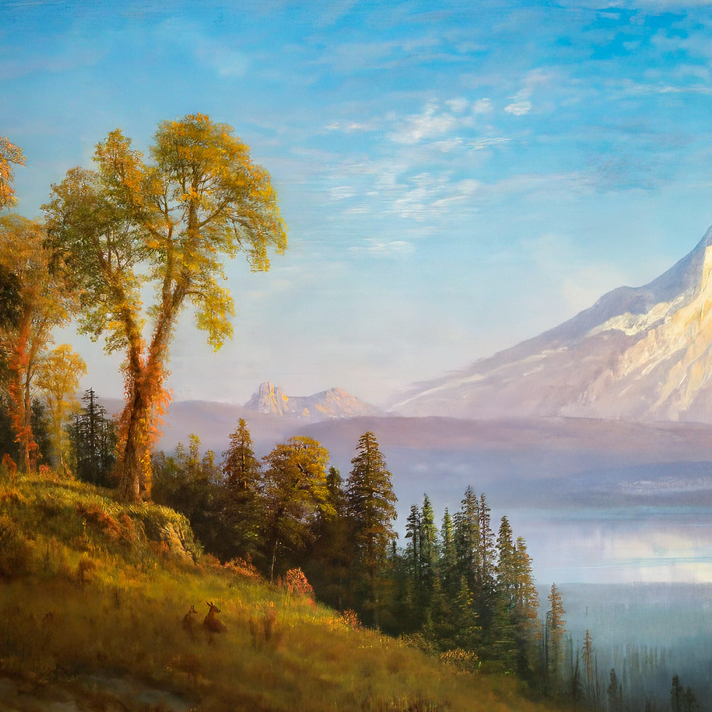 Mount St. Helens, Columbia River, Oregon - Albert Bierstadt, 1875, print detail at full resolution