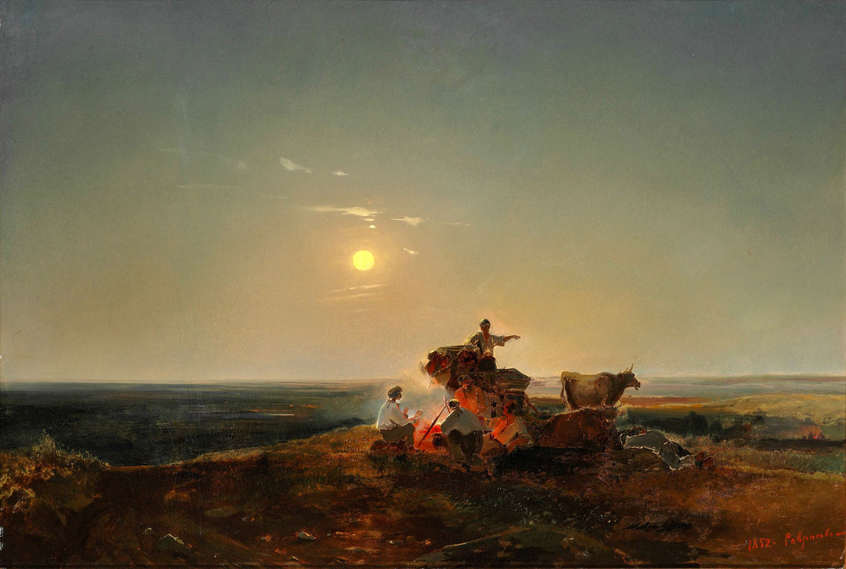 Landscape with Ox Cart – Alexei Savrasov, 1852, framed