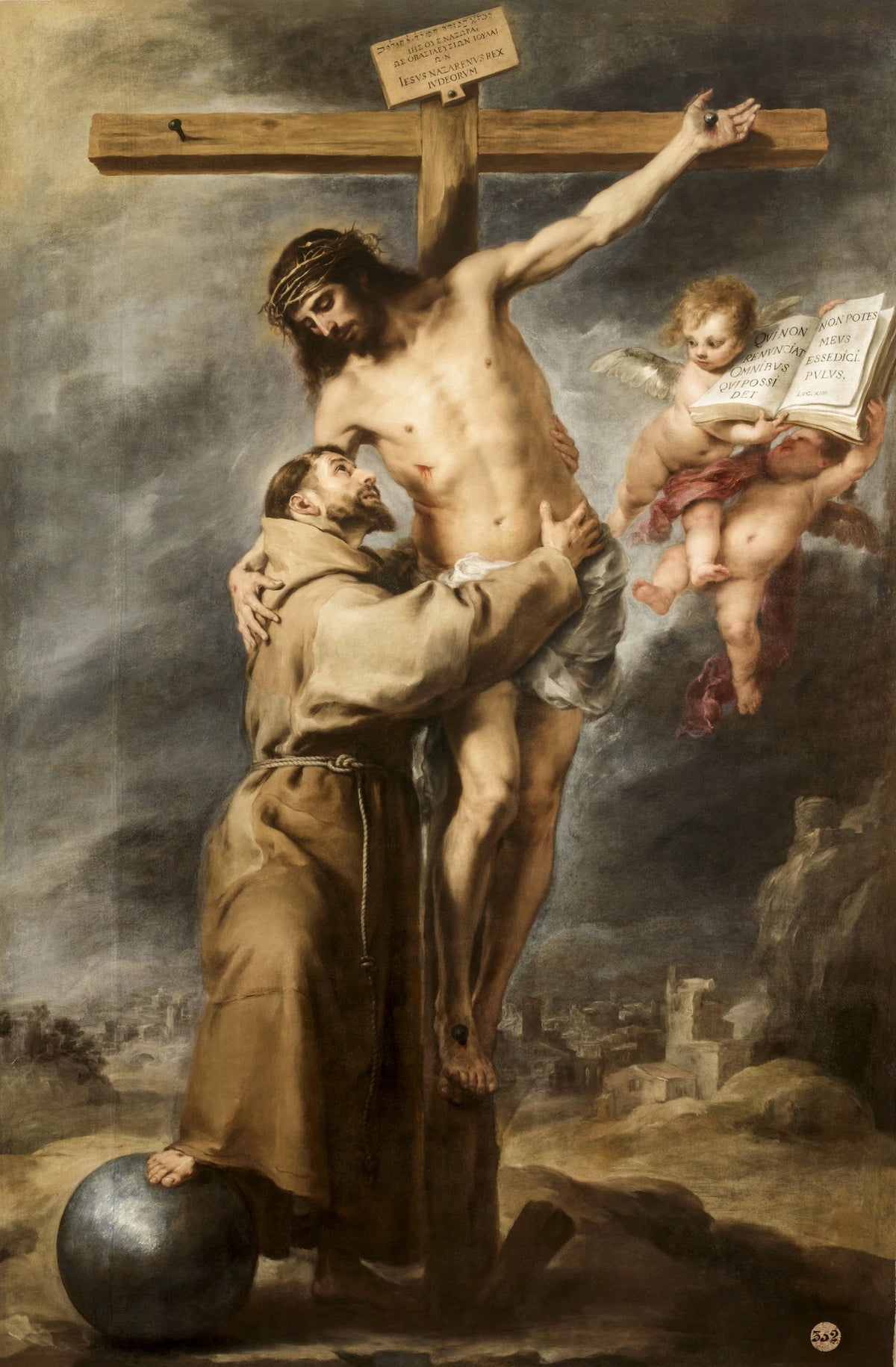 Saint Francis Embracing Christ on the Cross – Bartolome Esteban Murillo, c. 1668, framed
