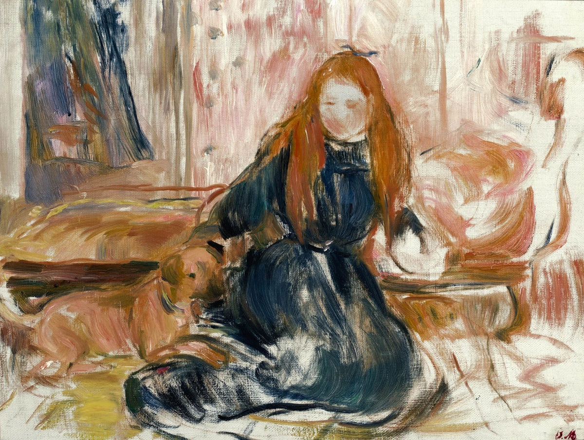 Fillette Jouant Avec Un Chien – Berthe Morisot, c. 1886, framed