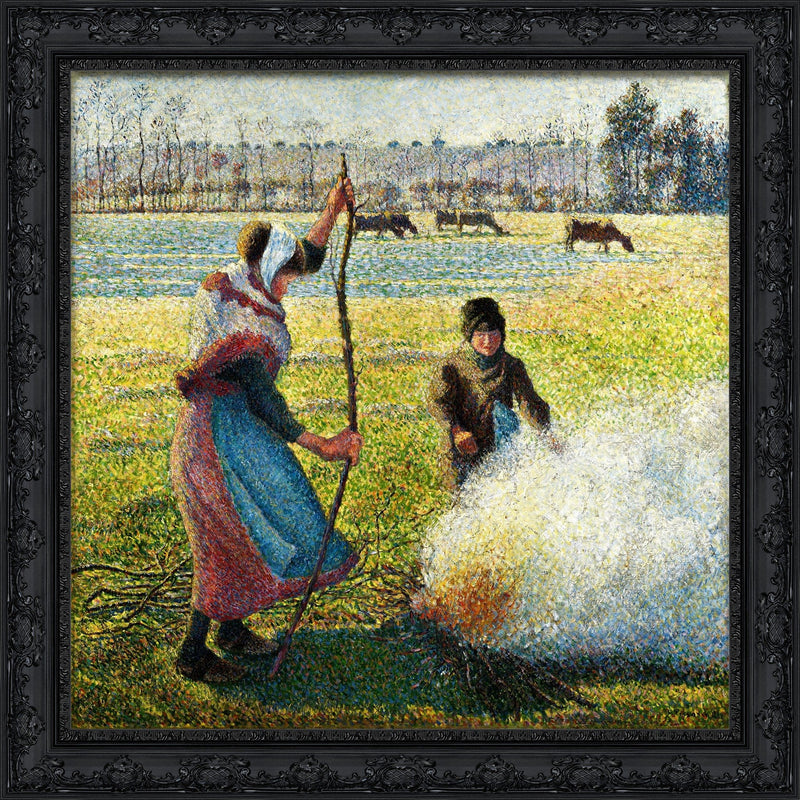 Hoarfrost, Peasant Girl Making a Fire – Camille Pissarro, 1887
