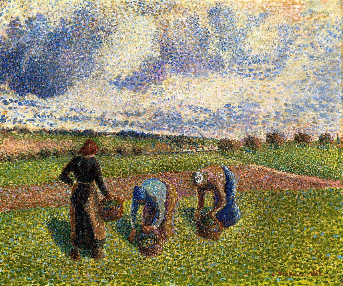 Peasant Women Gathering Herbs – Camille Pissarro, 1885, framed