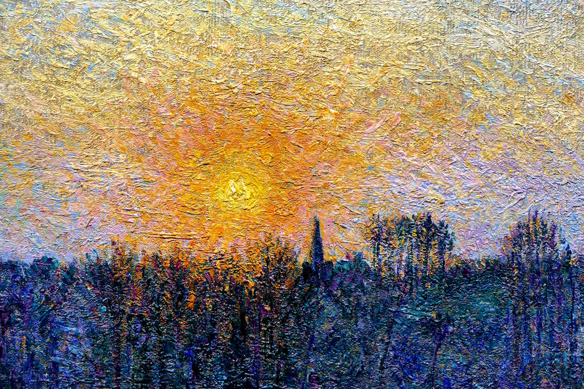 View of Bazincourt, Sunset – Camille Pissarro, 1884, framed
