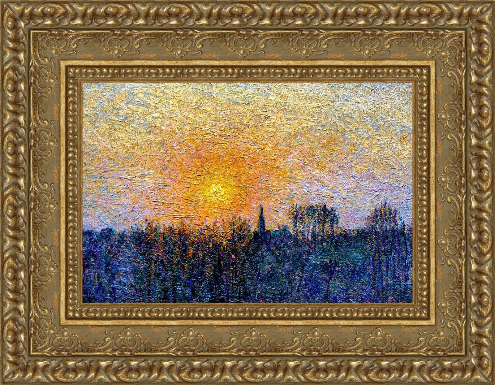 View of Bazincourt, Sunset – Camille Pissarro, 1884