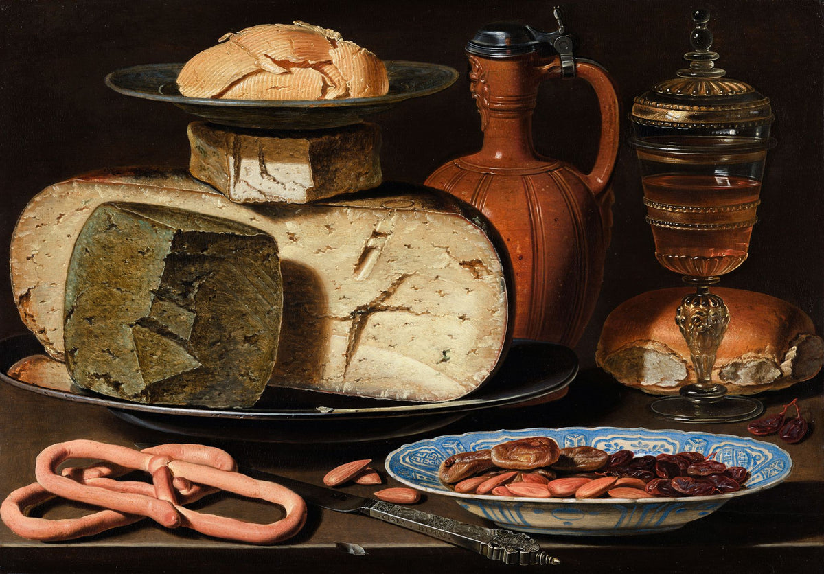 Stilleven Met Kazen Amandelen En Krakelingen – Clara Peeters, 1615, framed
