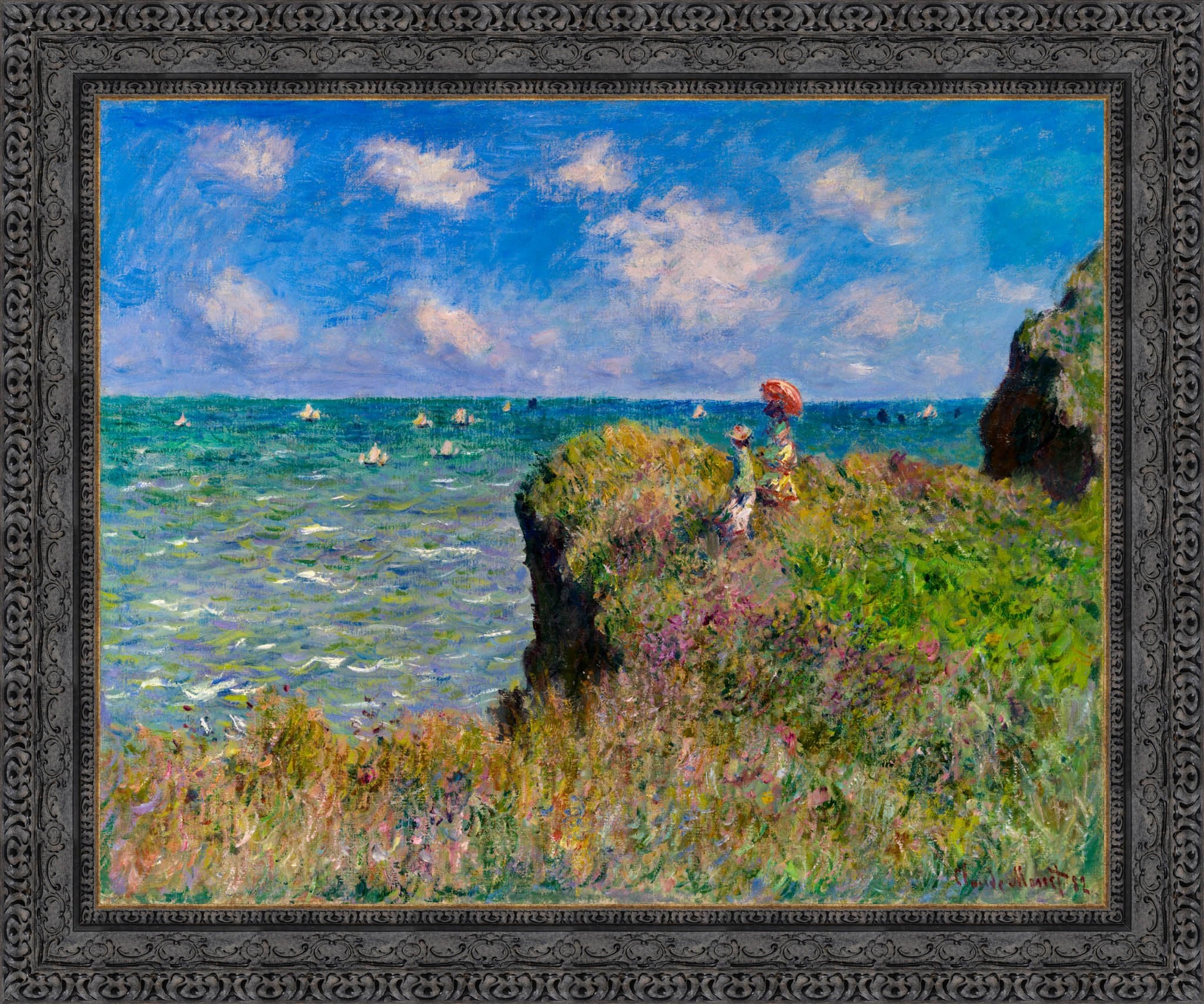 Cliff Walk At Pourville by Claude Monet — Framed Giclee Canvas Print | Canvas Classics