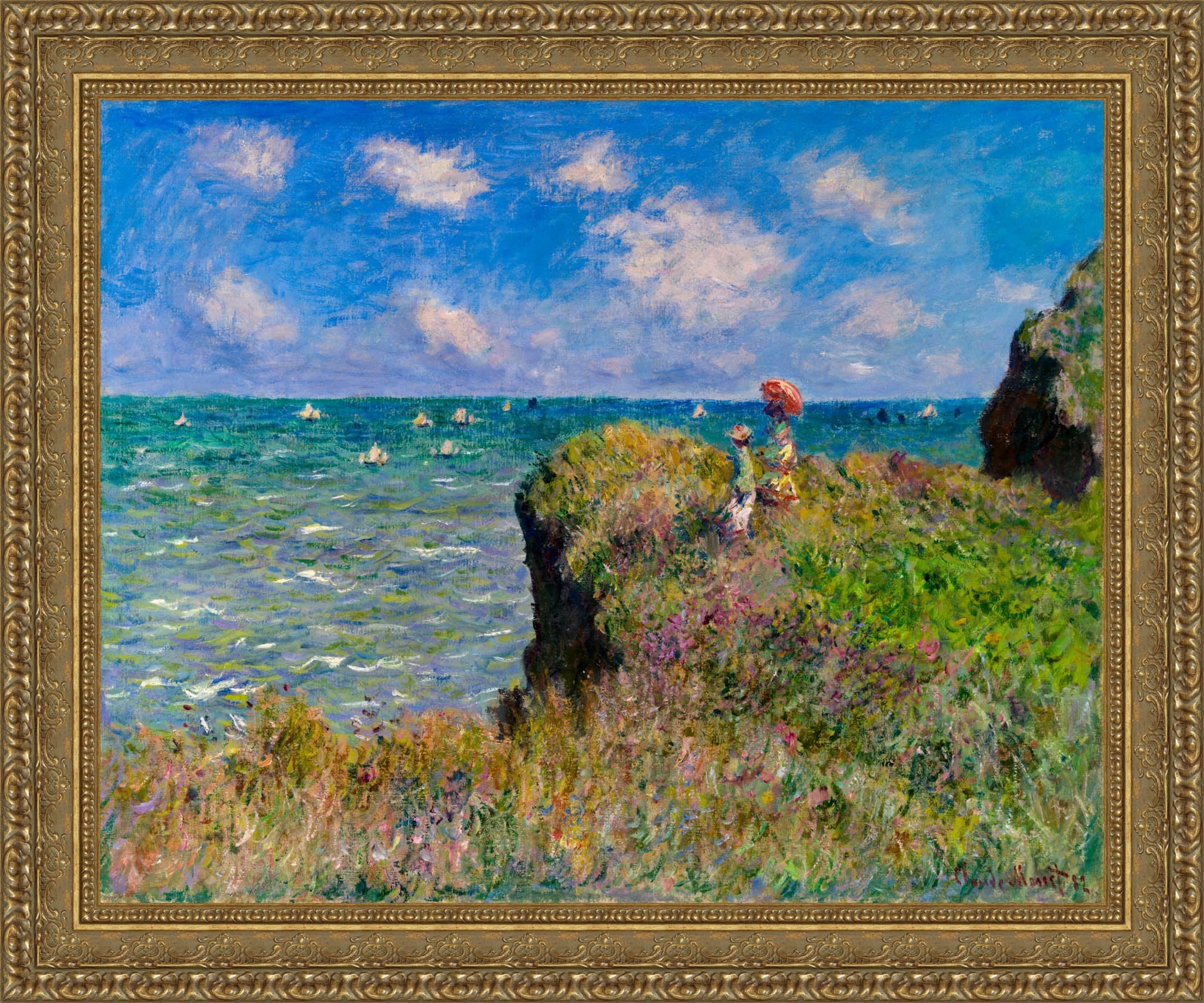 Cliff Walk At Pourville by Claude Monet — Framed Giclee Canvas Print | Canvas Classics