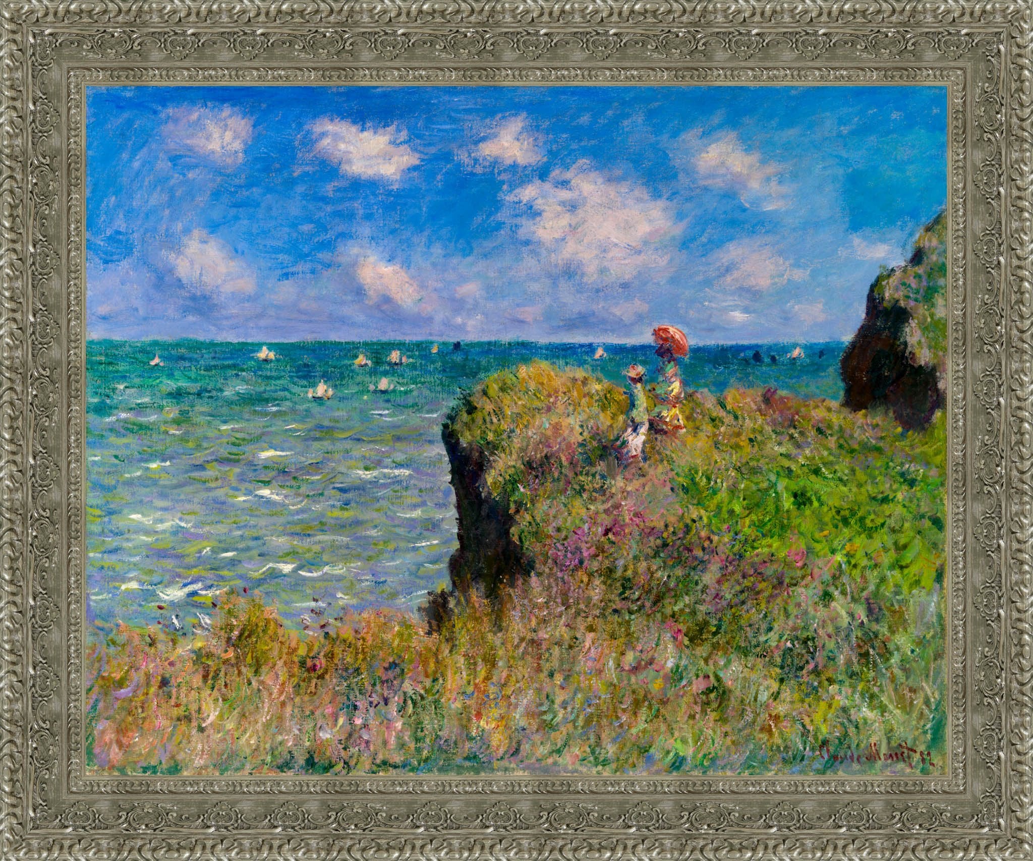 Cliff Walk At Pourville by Claude Monet — Framed Giclee Canvas Print | Canvas Classics