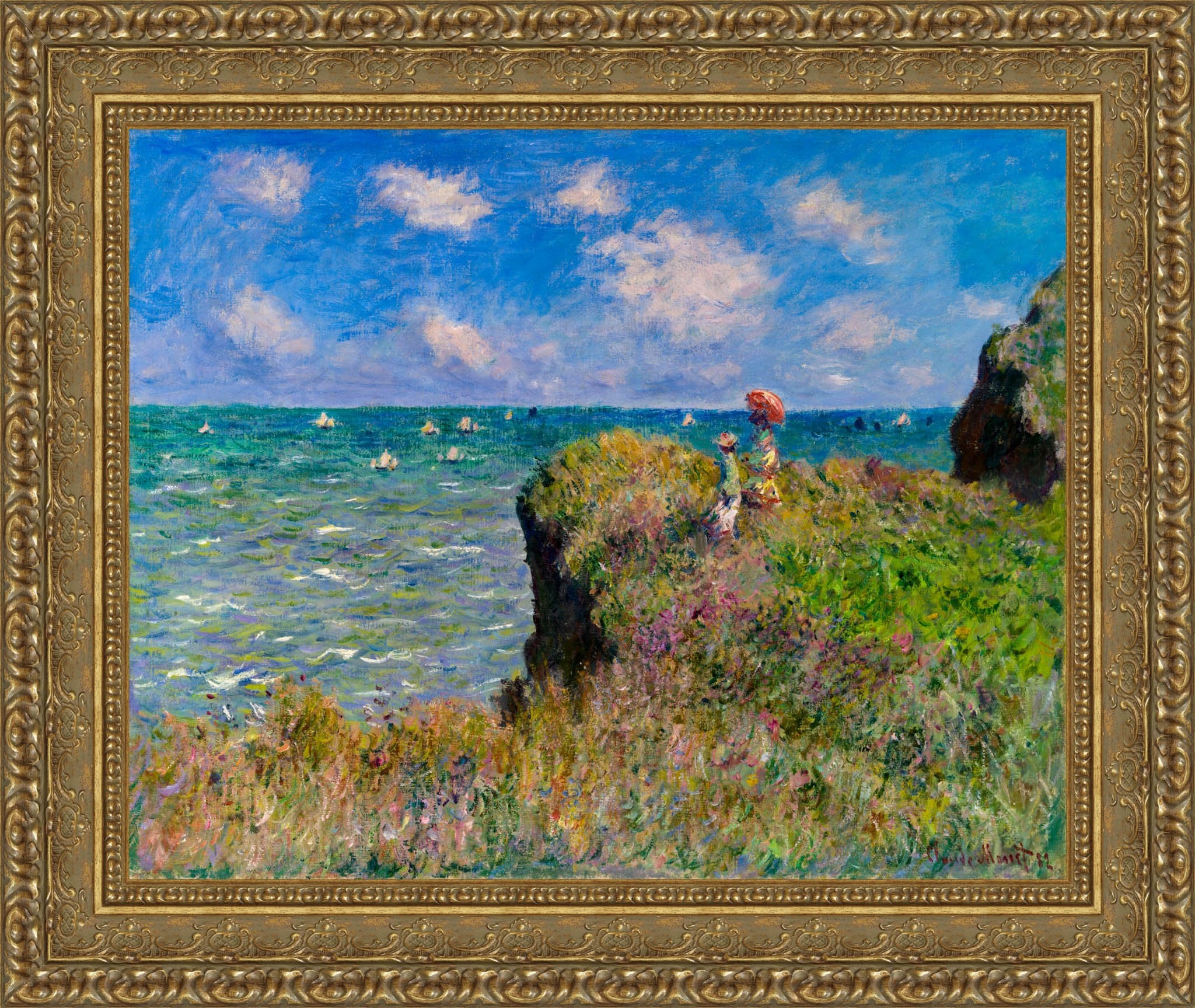 Cliff Walk At Pourville by Claude Monet — Framed Giclee Canvas Print | Canvas Classics