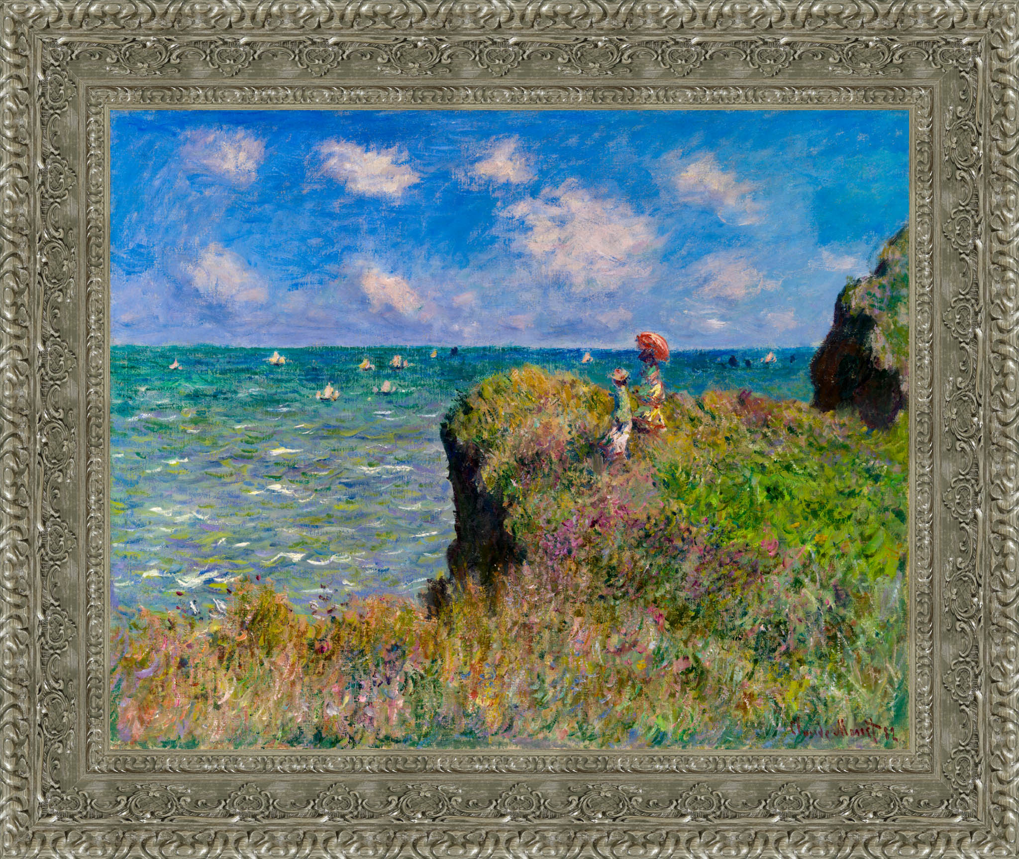Cliff Walk At Pourville by Claude Monet — Framed Giclee Canvas Print | Canvas Classics