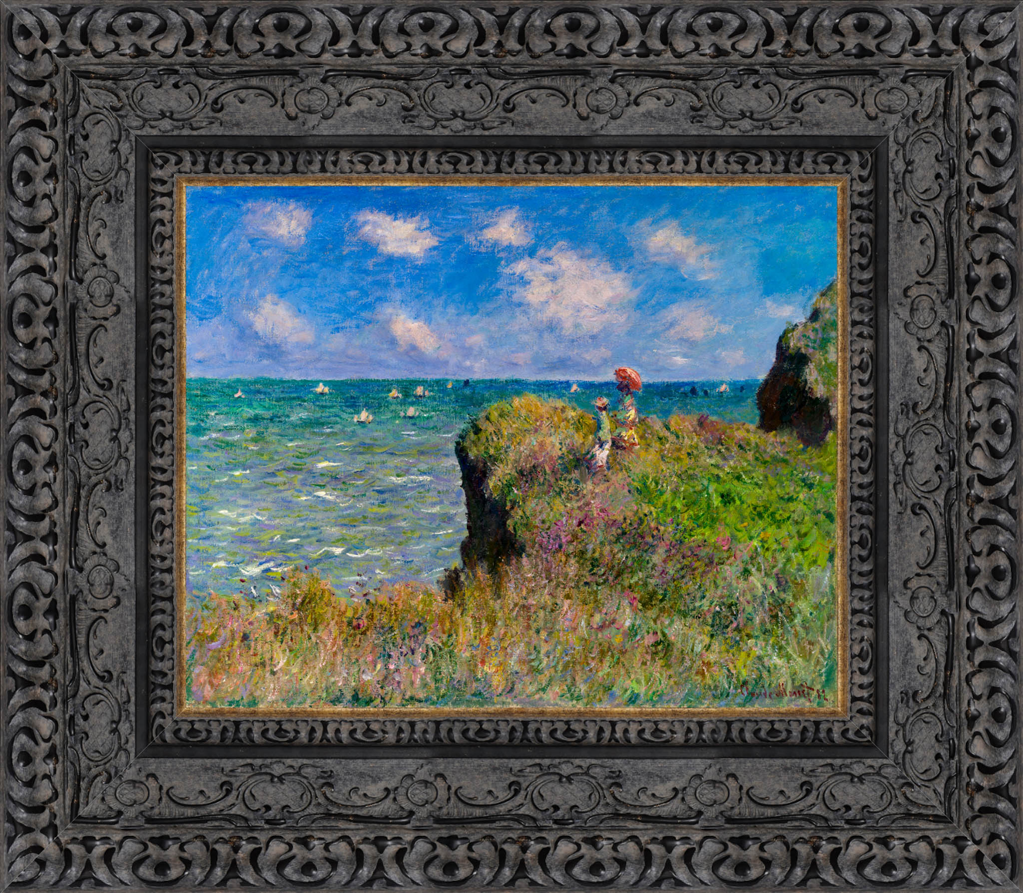 Cliff Walk At Pourville by Claude Monet — Framed Giclee Canvas Print | Canvas Classics