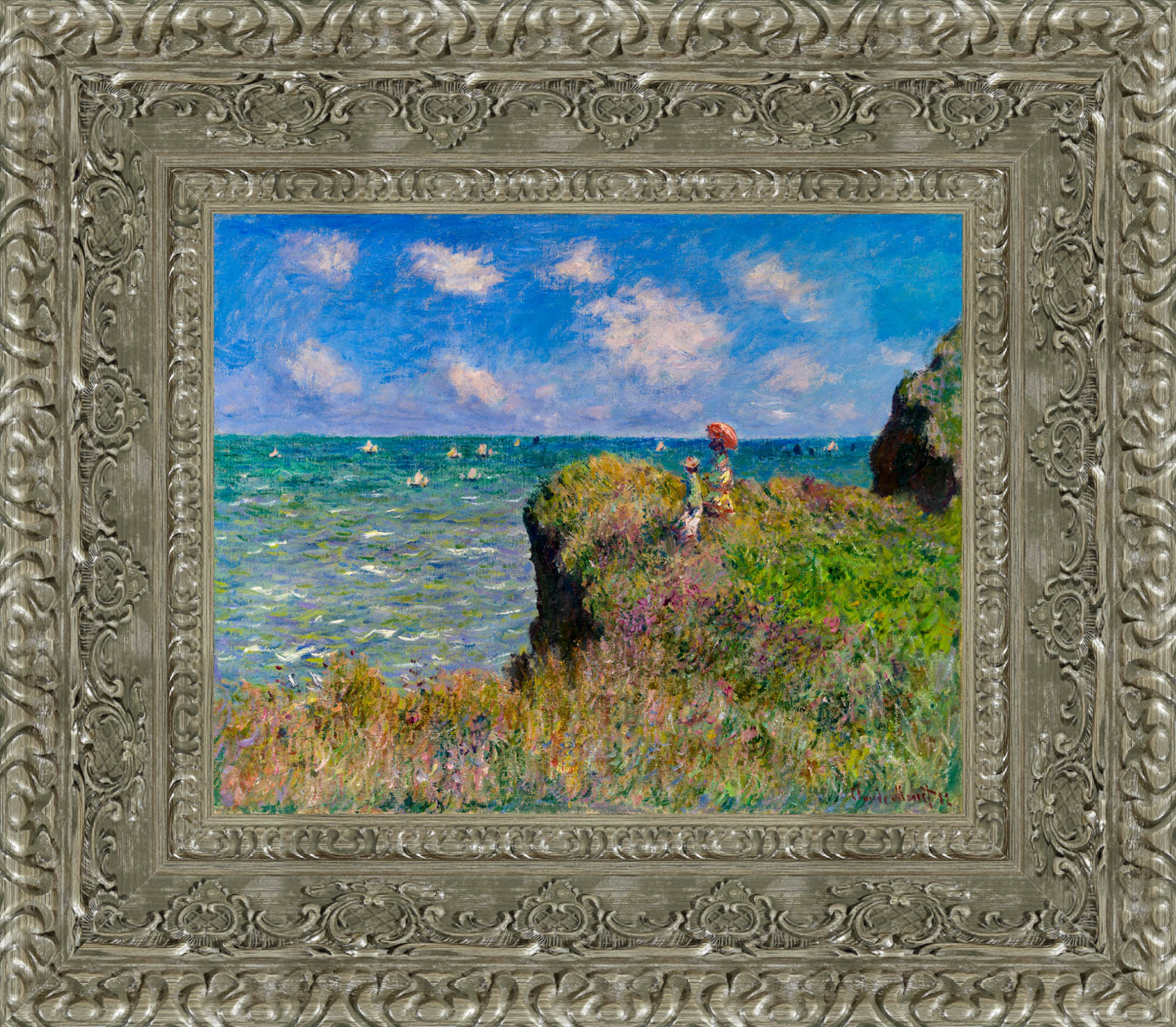 Cliff Walk At Pourville by Claude Monet — Framed Giclee Canvas Print | Canvas Classics