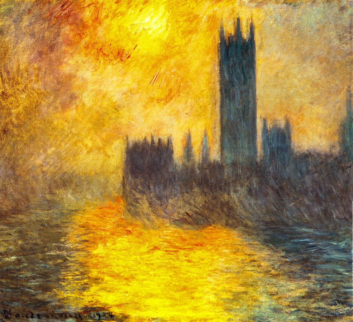 London Houses of Parliament, Sunset – Claude Monet, 1904, framed
