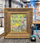 The Artist's Garden at Giverny (Irises) by Claude Monet — Framed Giclee Canvas Print | Canvas Classics