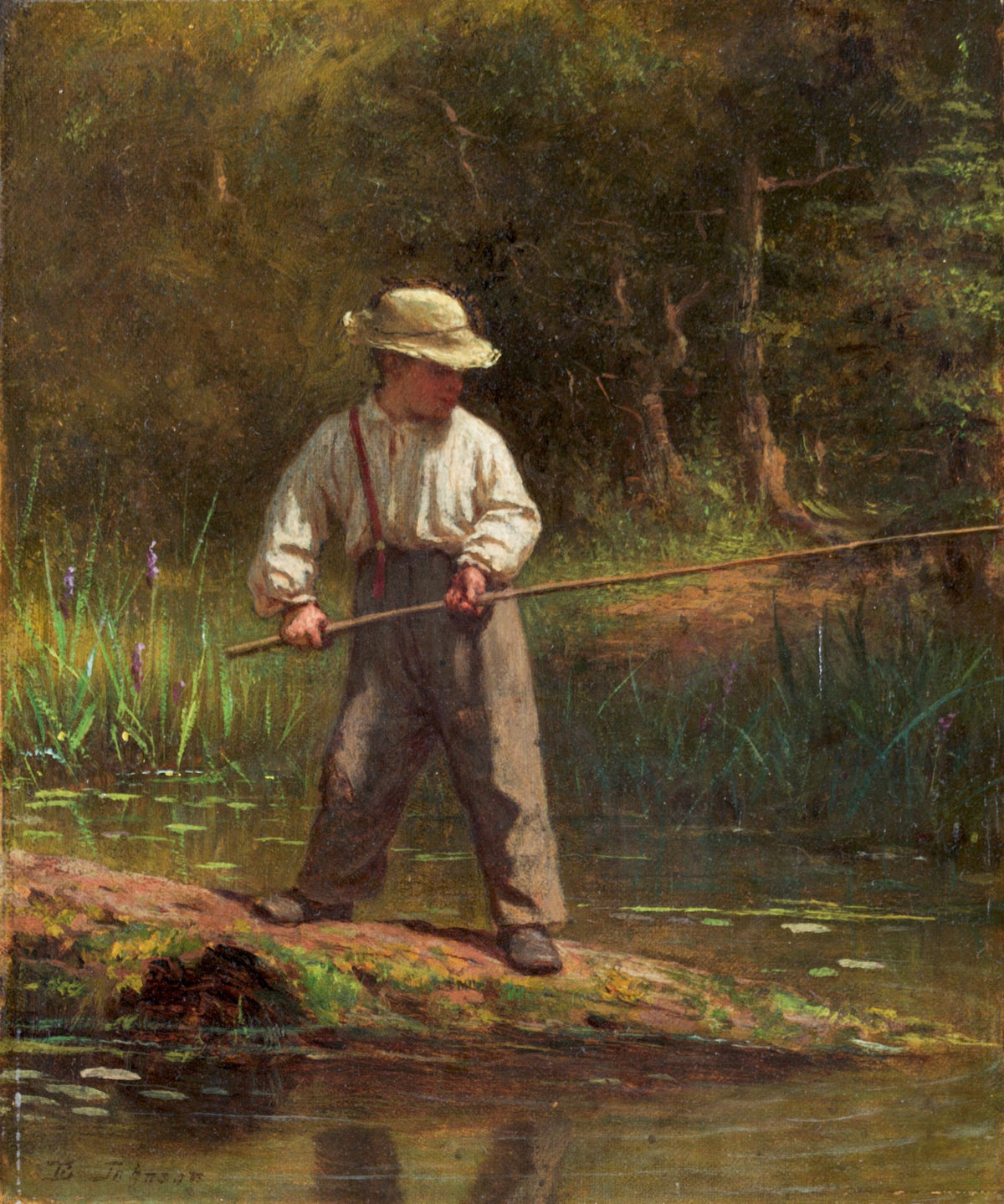 Boy Fishing – Eastman Johnson, c. 1875, framed