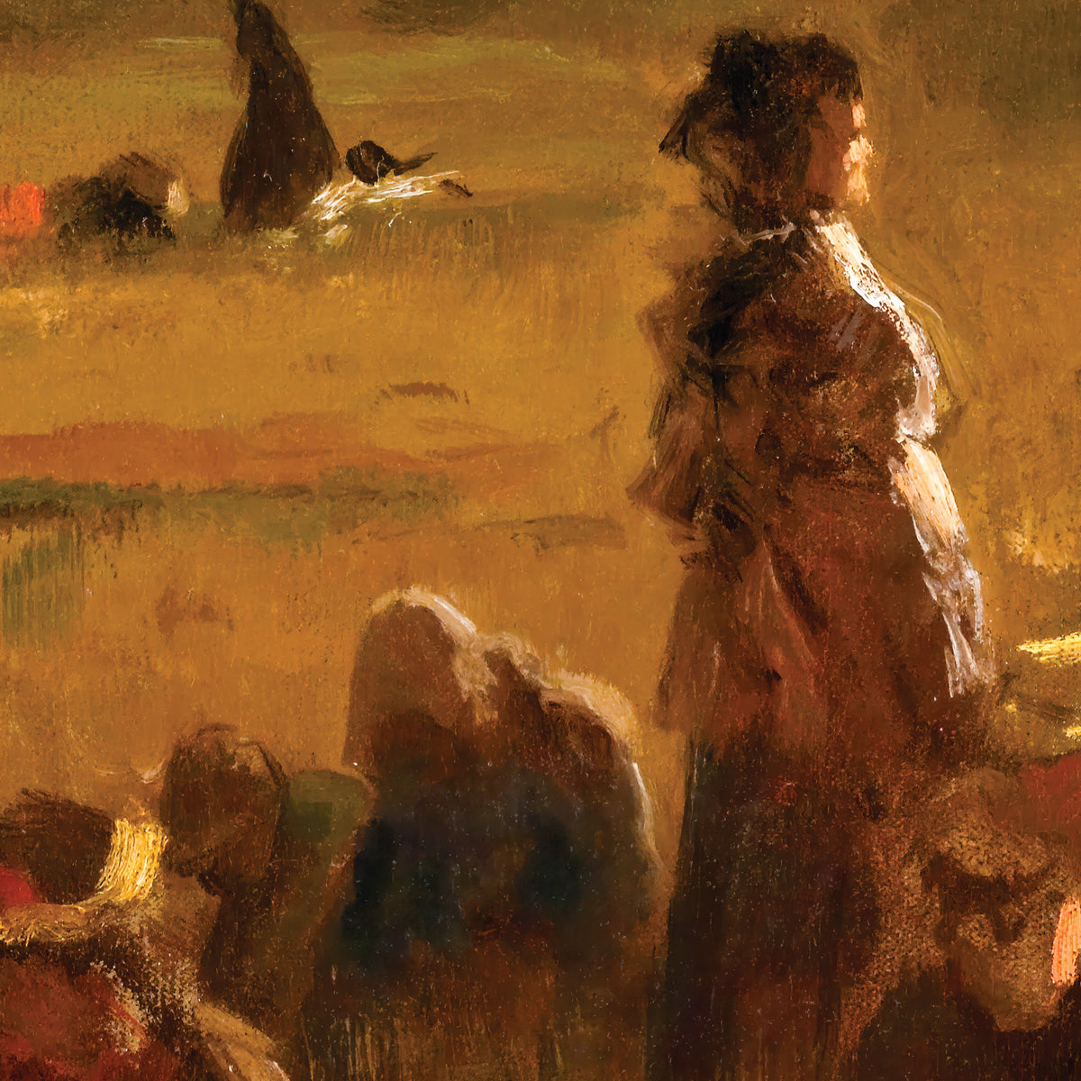 Cranberry Pickers, Nantucket – Eastman Johnson, 1879, print detail at full resolution