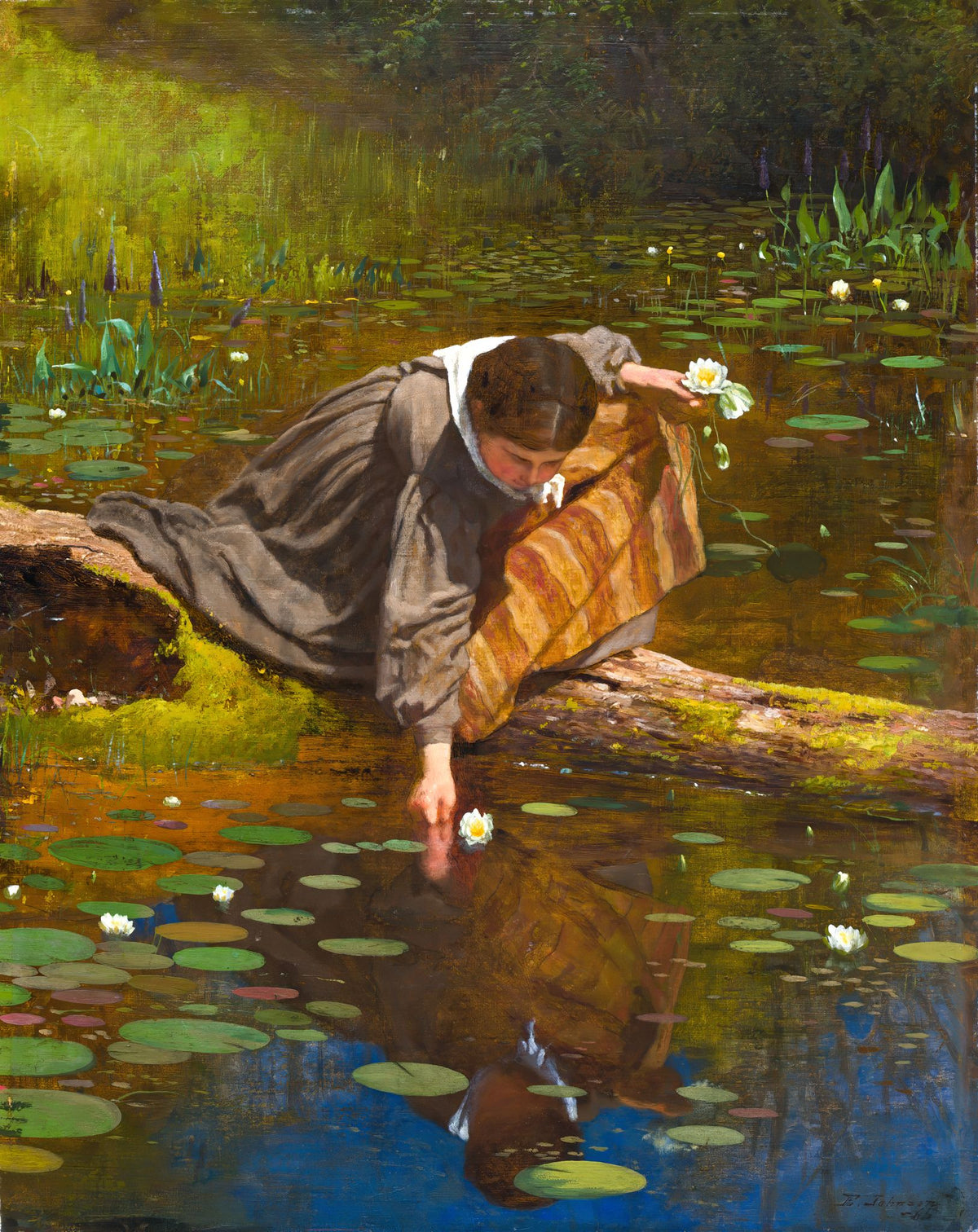 Gathering Lilies – Eastman Johnson, 1865, framed