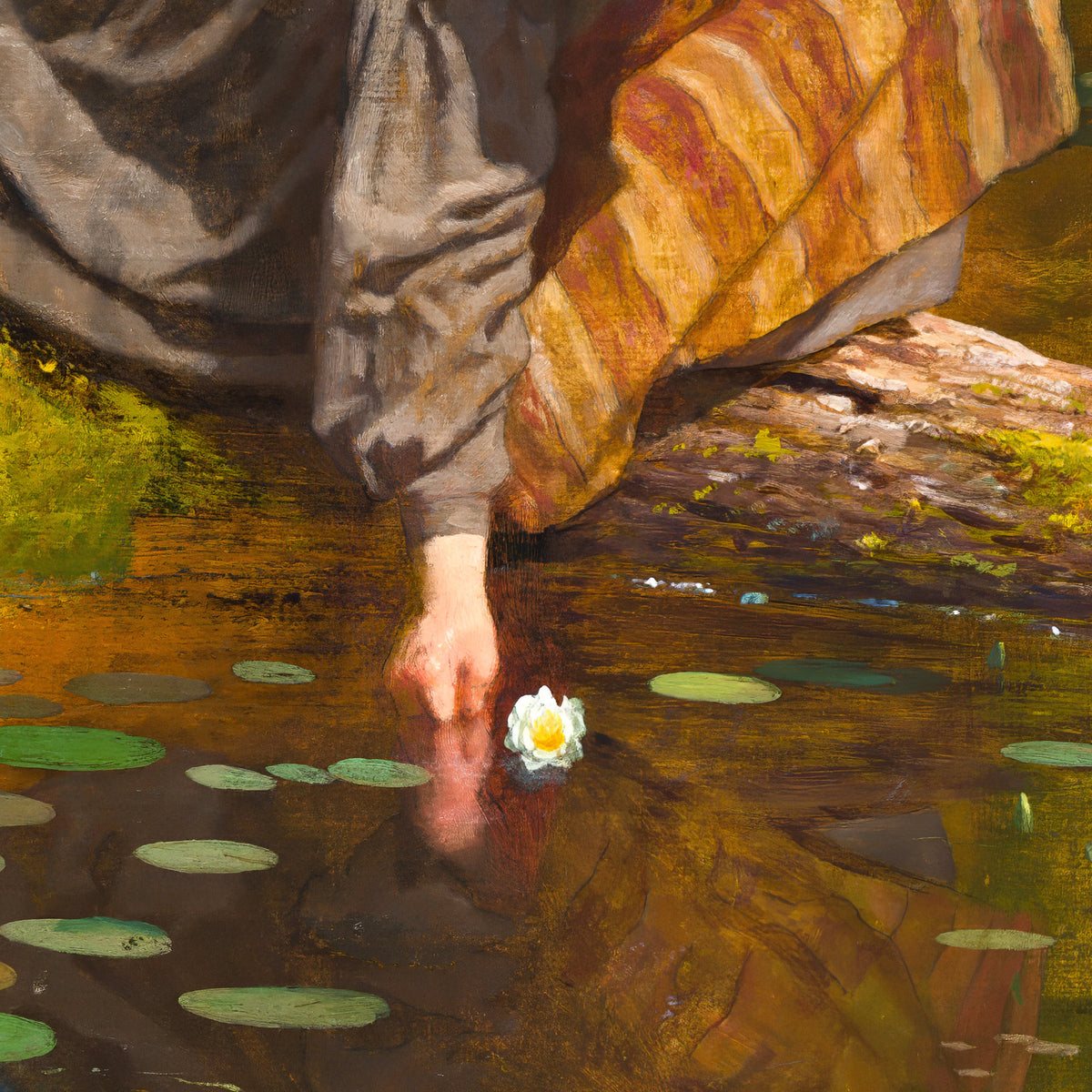 Gathering Lilies – Eastman Johnson, 1865, print detail at full resolution