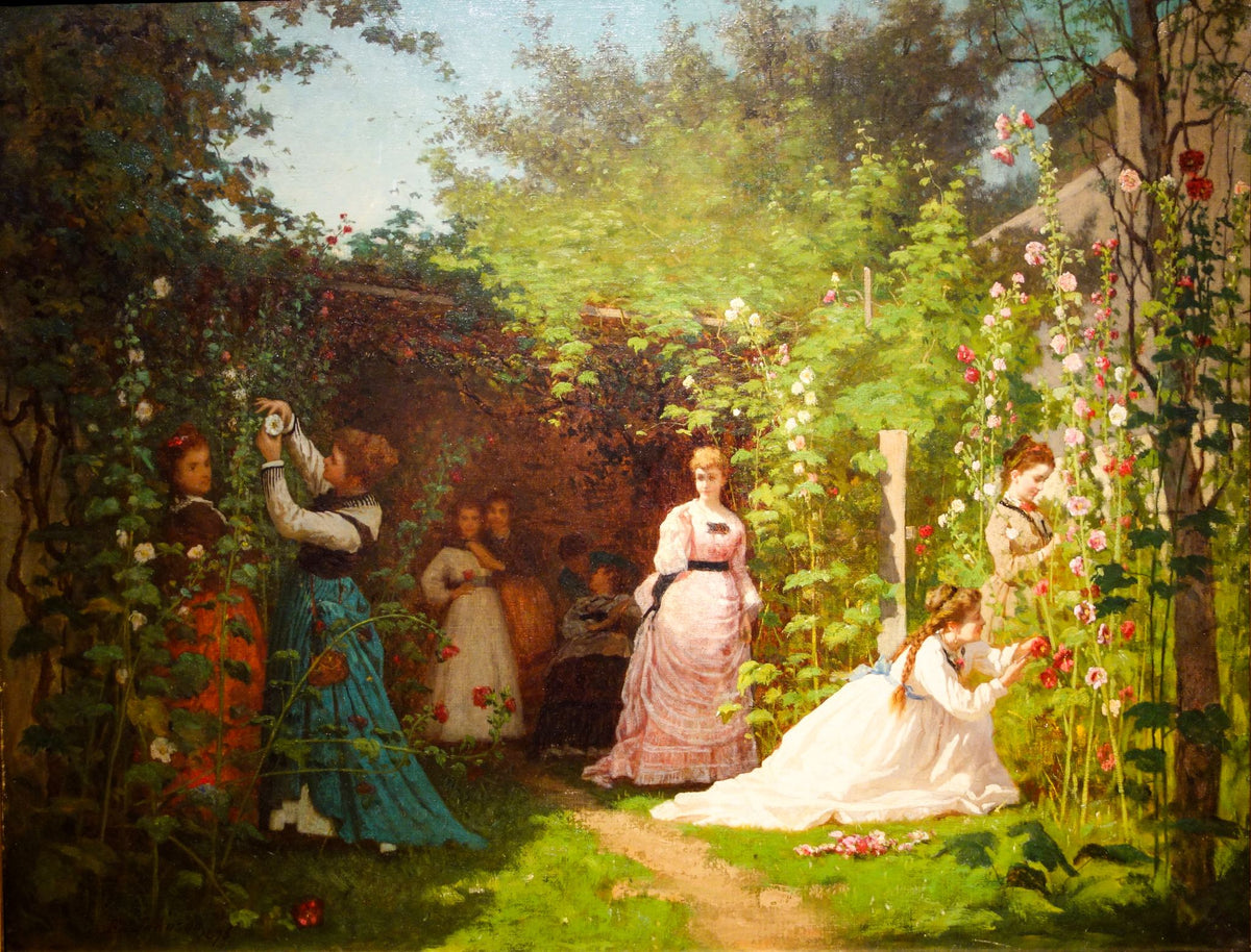 Hollyhocks – Eastman Johnson, 1876, framed