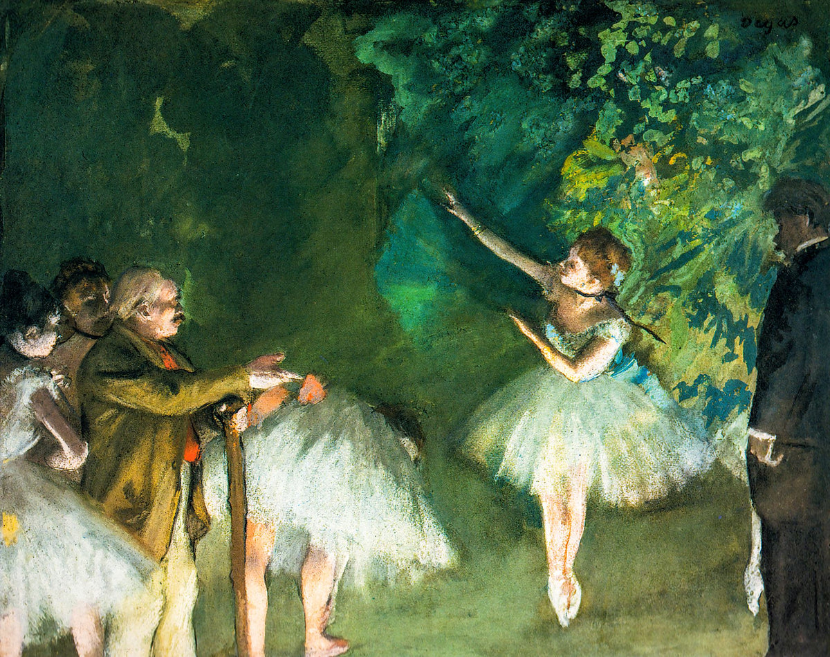 Ballet Rehearsal (Répétition d'un ballet sur la scène) – Edgar Degas, 1874, framed