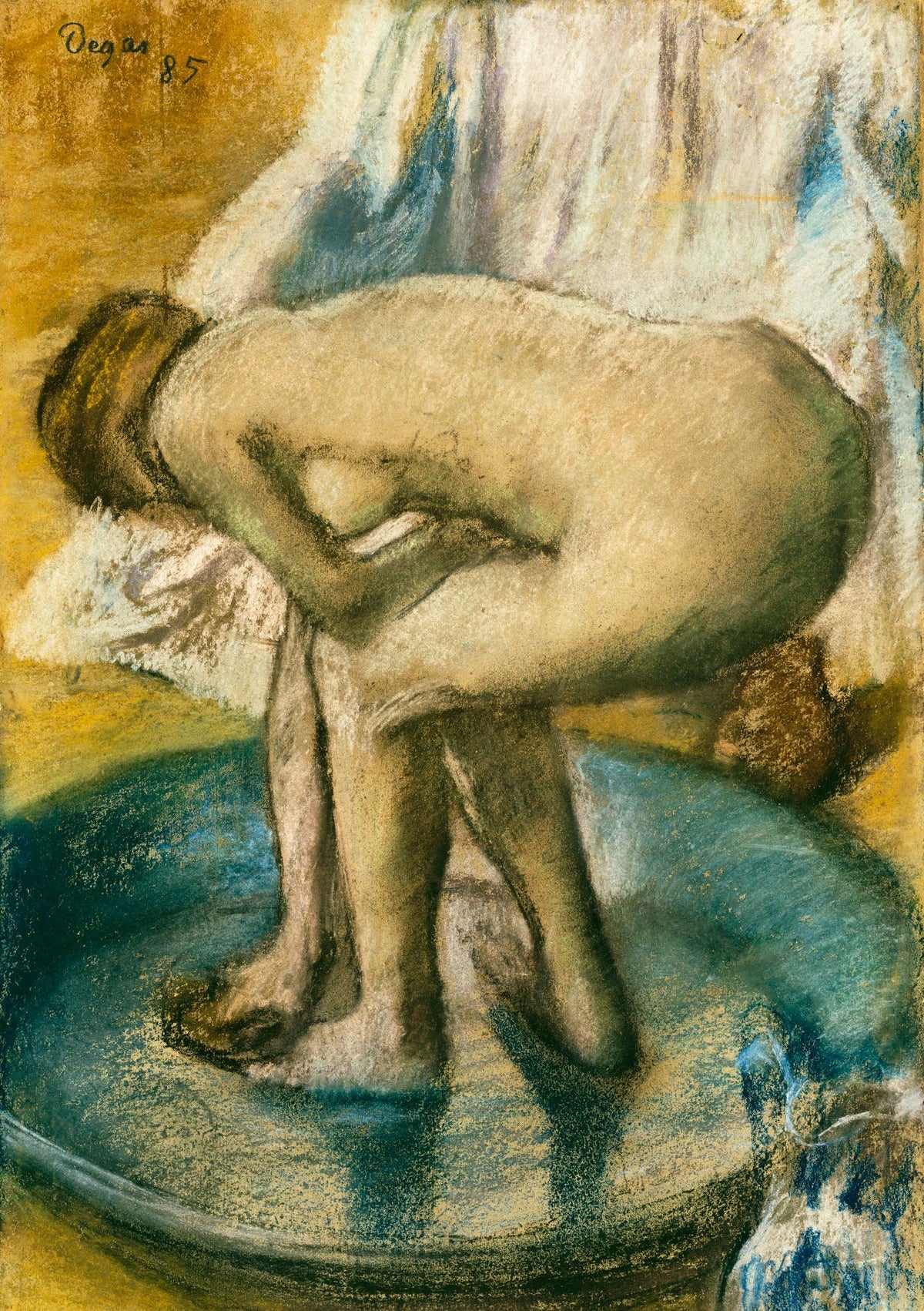 Woman Bathing in a Shallow Tub – Edgar Degas, 1885, framed