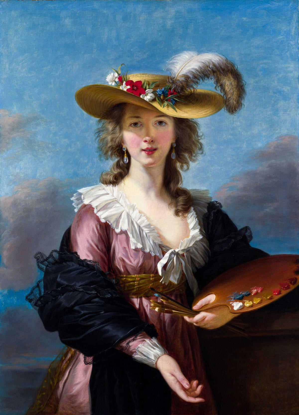Self-Portrait in a Straw Hat – Elisabeth Louise Vigée Le Brun, 1782, framed