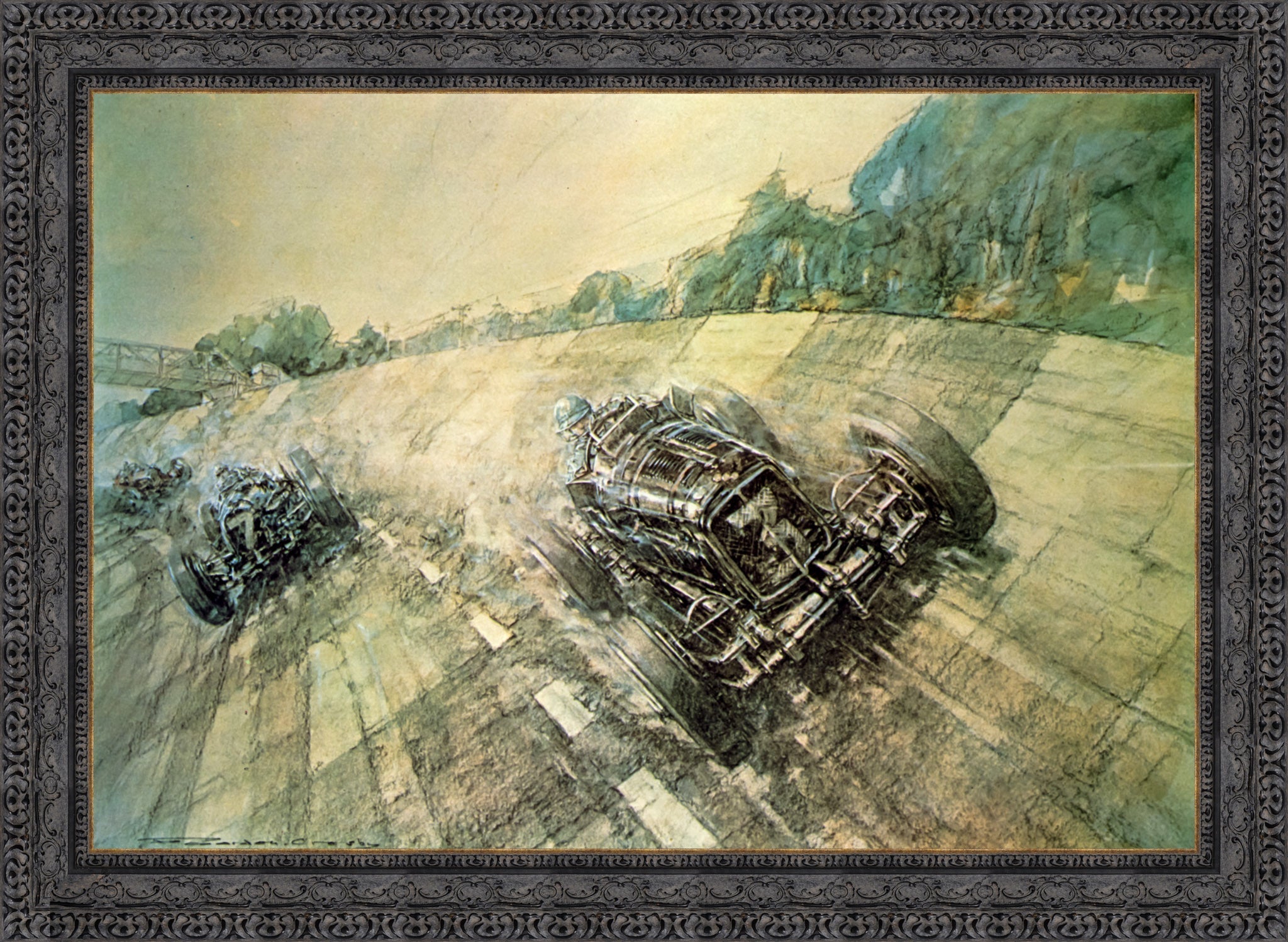 Final Brooklands Meeting for 1938 by F. Gordon Crosby — Framed Giclee Canvas Print | Canvas Classics