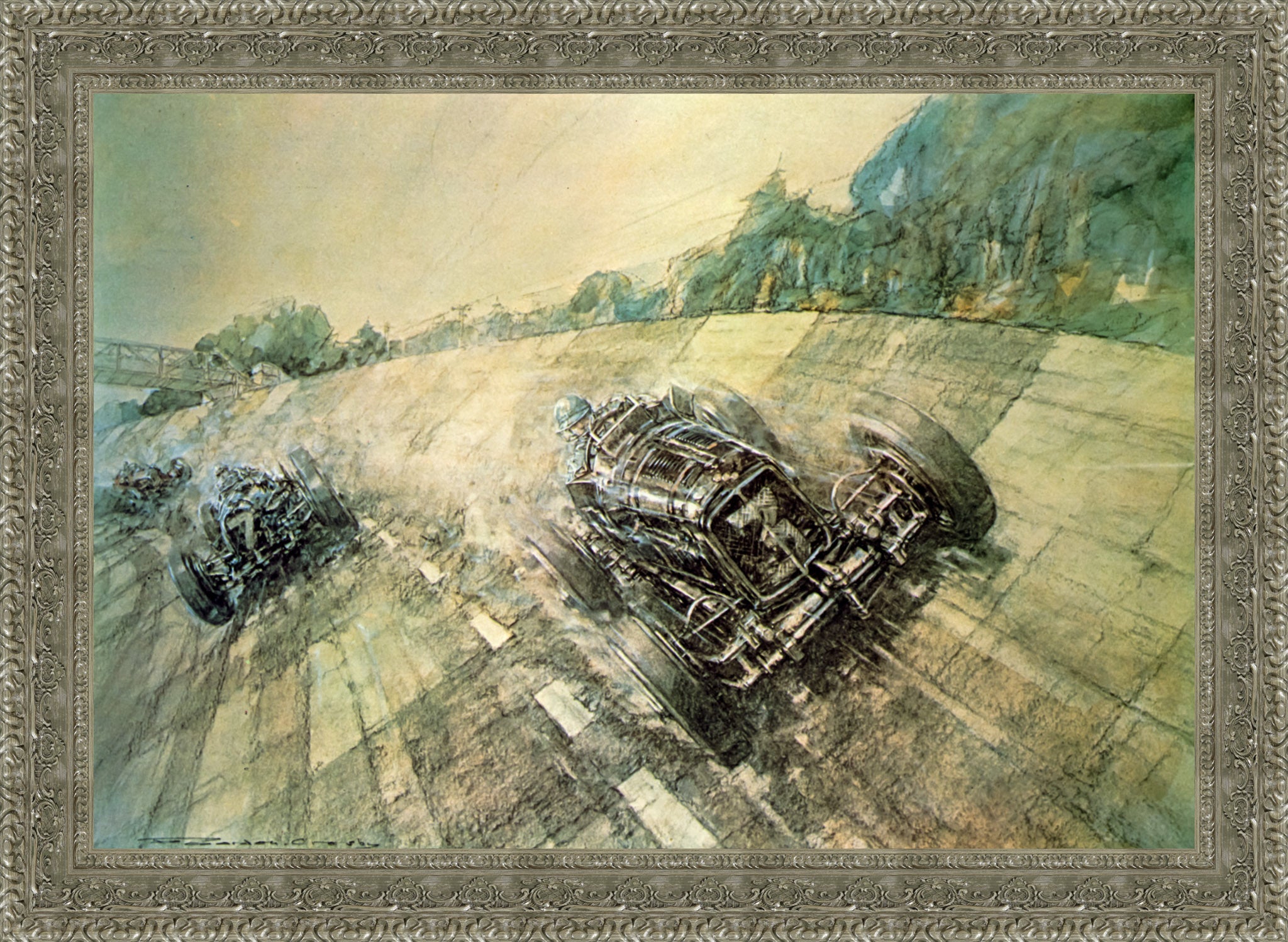 Final Brooklands Meeting for 1938 by F. Gordon Crosby — Framed Giclee Canvas Print | Canvas Classics