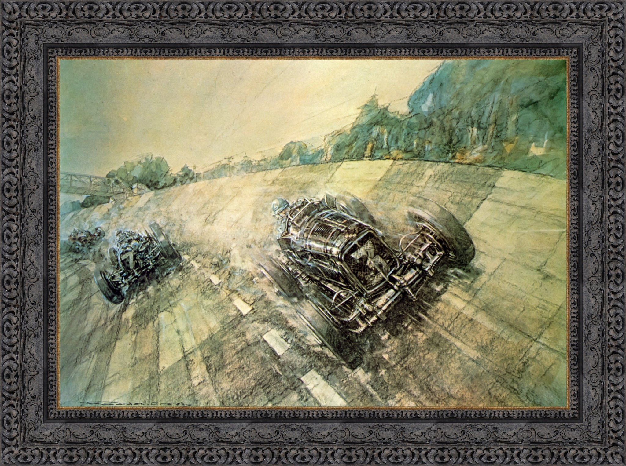 Final Brooklands Meeting for 1938 by F. Gordon Crosby — Framed Giclee Canvas Print | Canvas Classics
