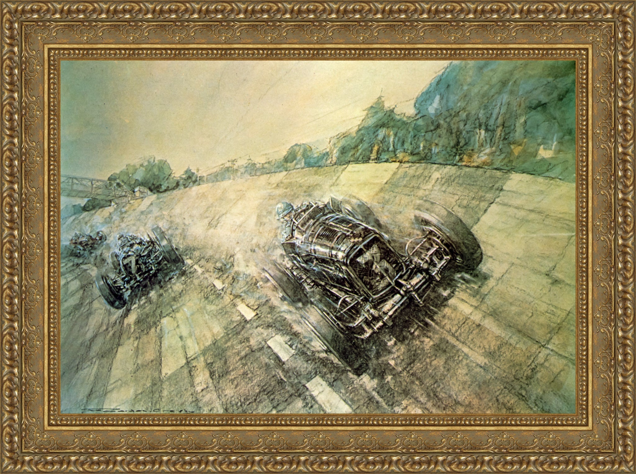 Final Brooklands Meeting for 1938 by F. Gordon Crosby — Framed Giclee Canvas Print | Canvas Classics