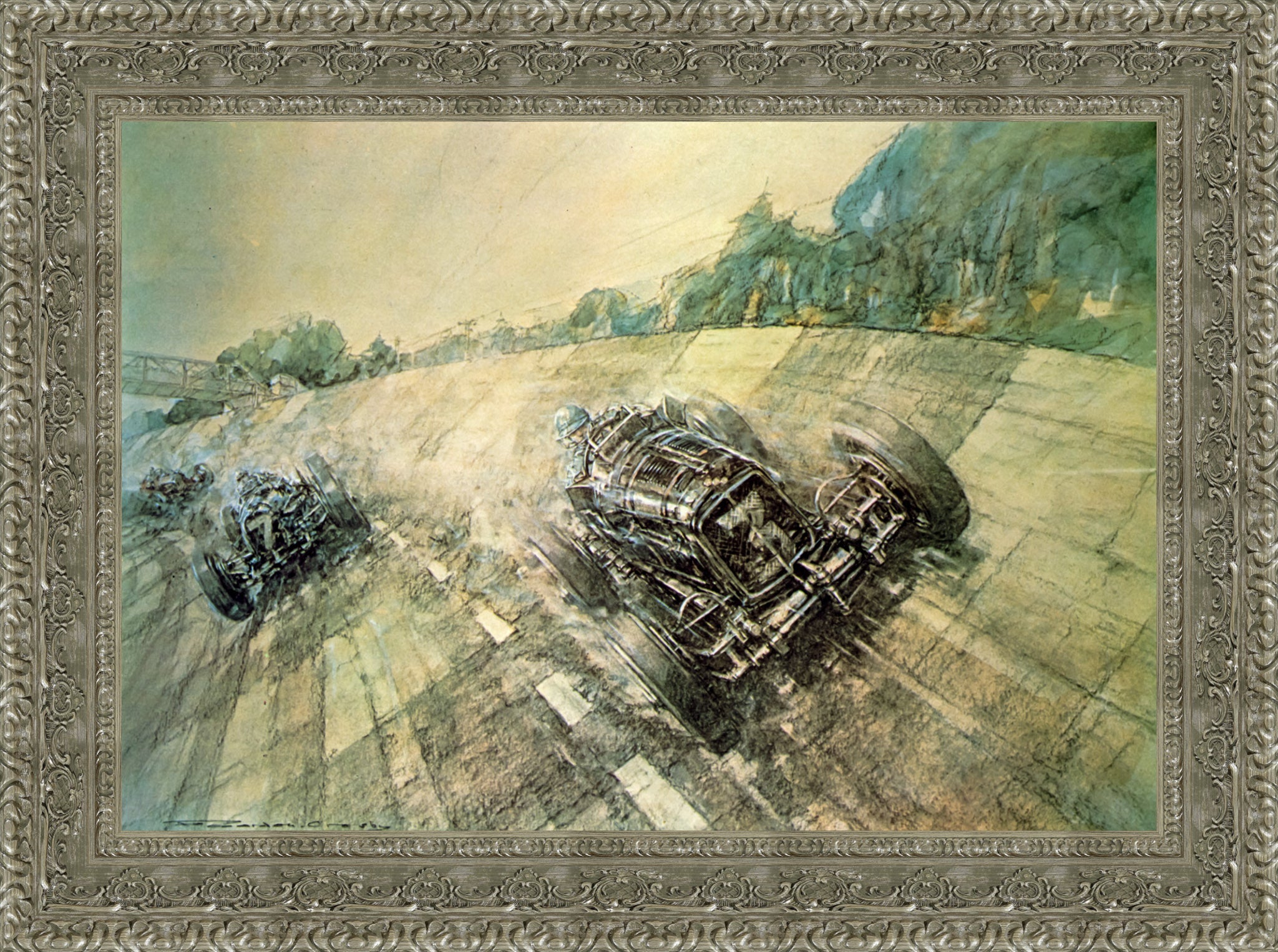 Final Brooklands Meeting for 1938 by F. Gordon Crosby — Framed Giclee Canvas Print | Canvas Classics