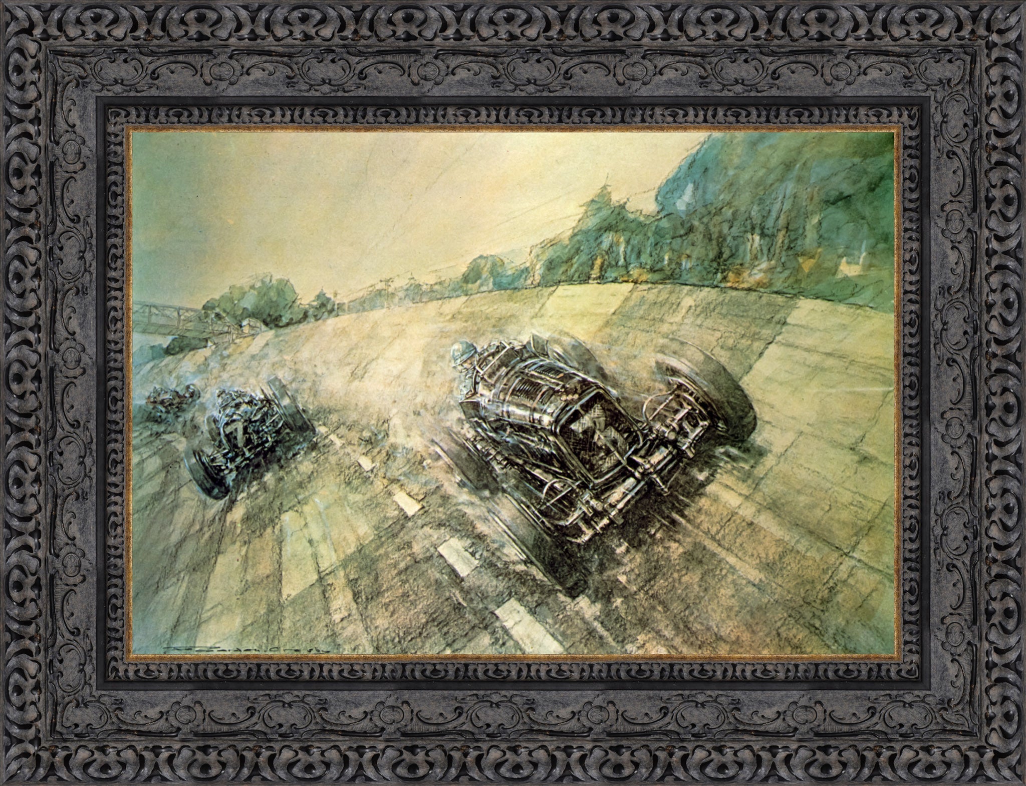 Final Brooklands Meeting for 1938 by F. Gordon Crosby — Framed Giclee Canvas Print | Canvas Classics