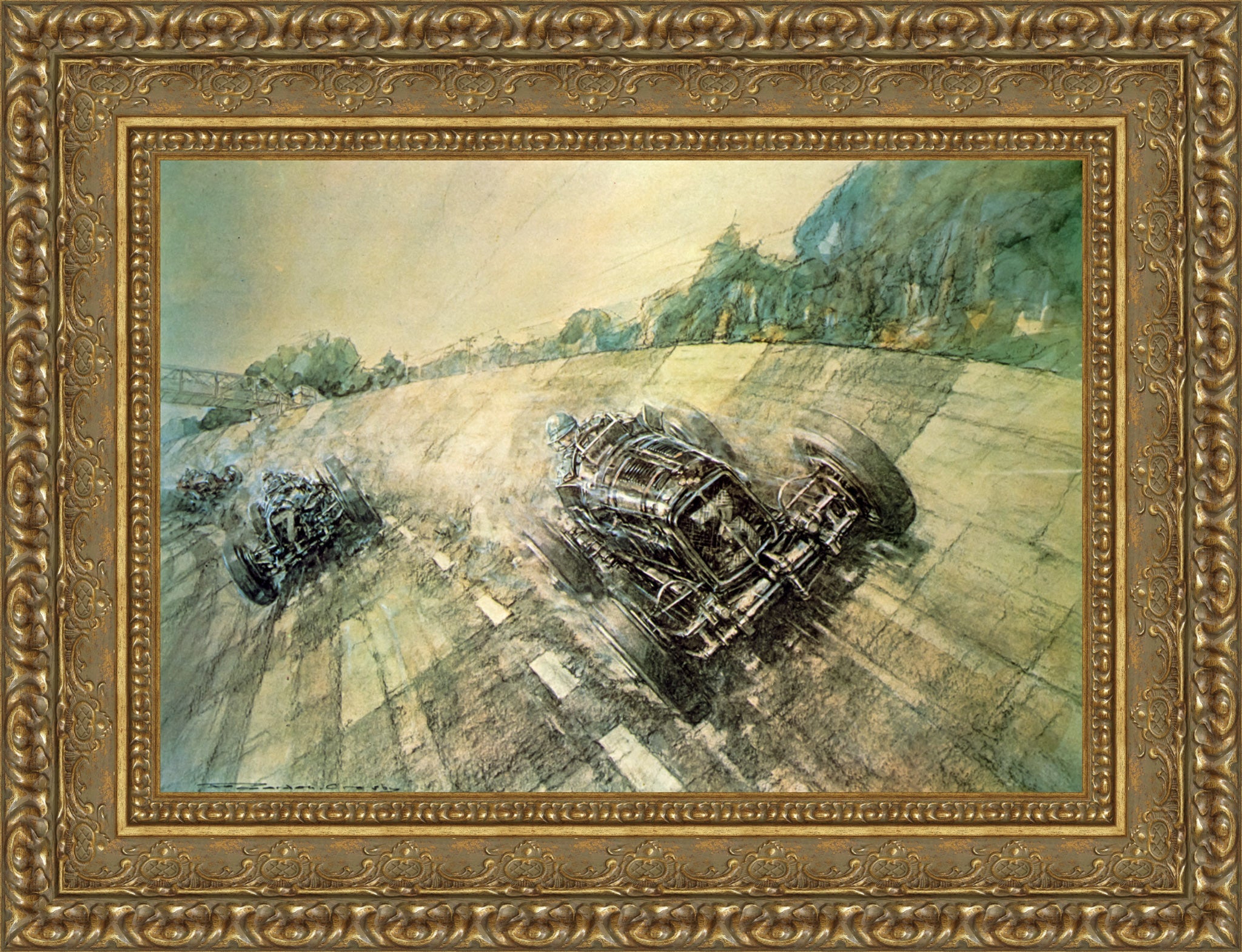 Final Brooklands Meeting for 1938 by F. Gordon Crosby — Framed Giclee Canvas Print | Canvas Classics