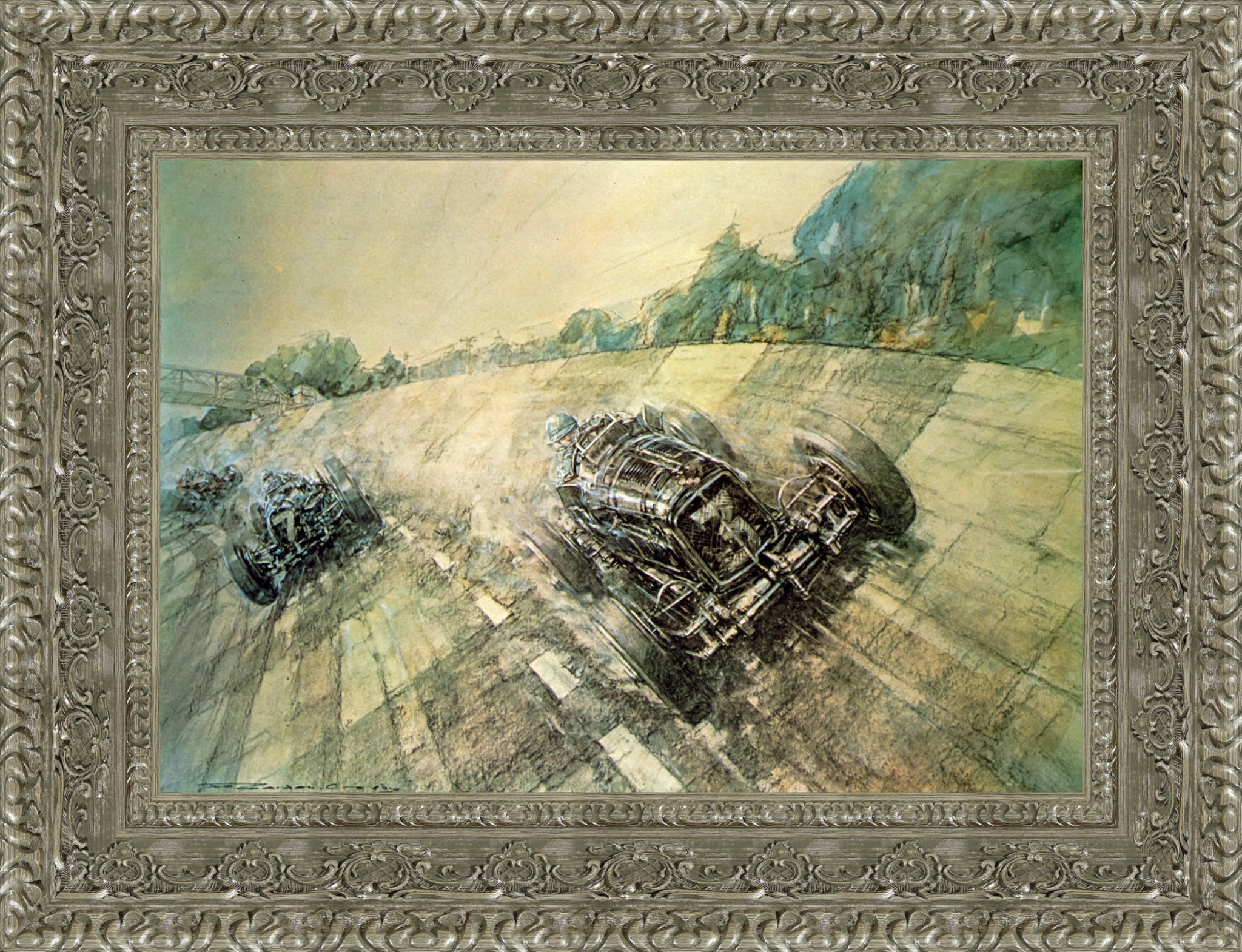 Final Brooklands Meeting for 1938 by F. Gordon Crosby — Framed Giclee Canvas Print | Canvas Classics