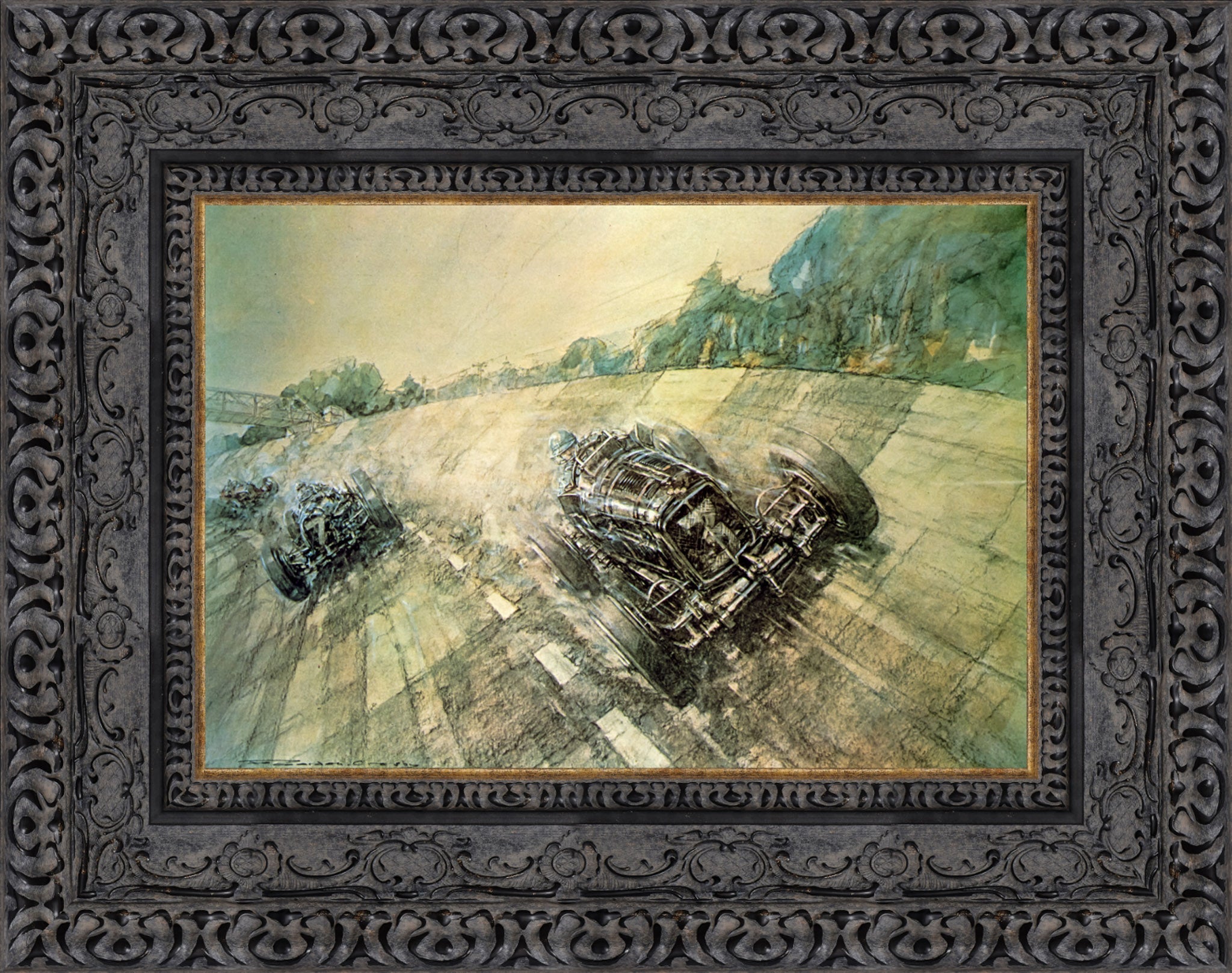 Final Brooklands Meeting for 1938 by F. Gordon Crosby — Framed Giclee Canvas Print | Canvas Classics