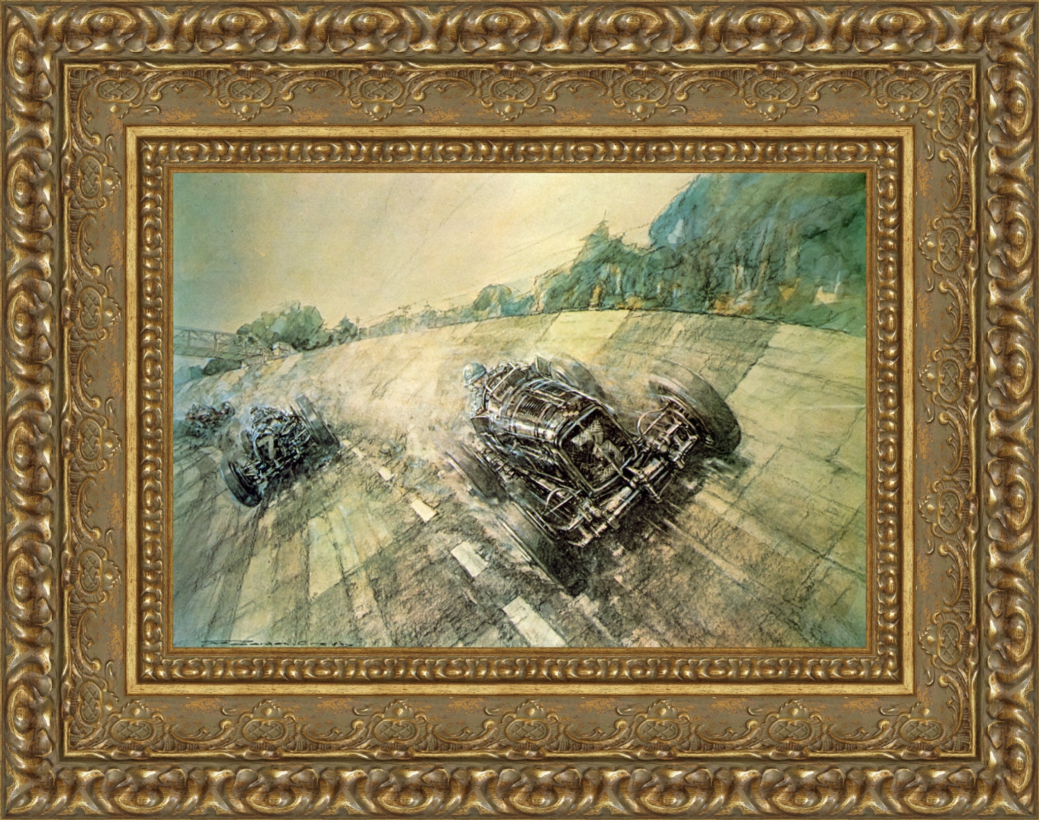 Final Brooklands Meeting for 1938 by F. Gordon Crosby — Framed Giclee Canvas Print | Canvas Classics