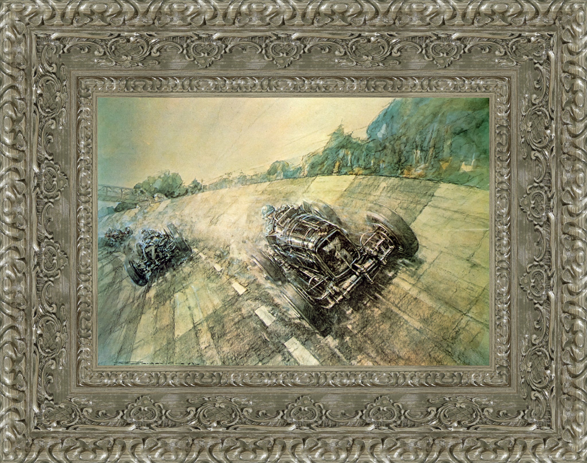 Final Brooklands Meeting for 1938 by F. Gordon Crosby — Framed Giclee Canvas Print | Canvas Classics