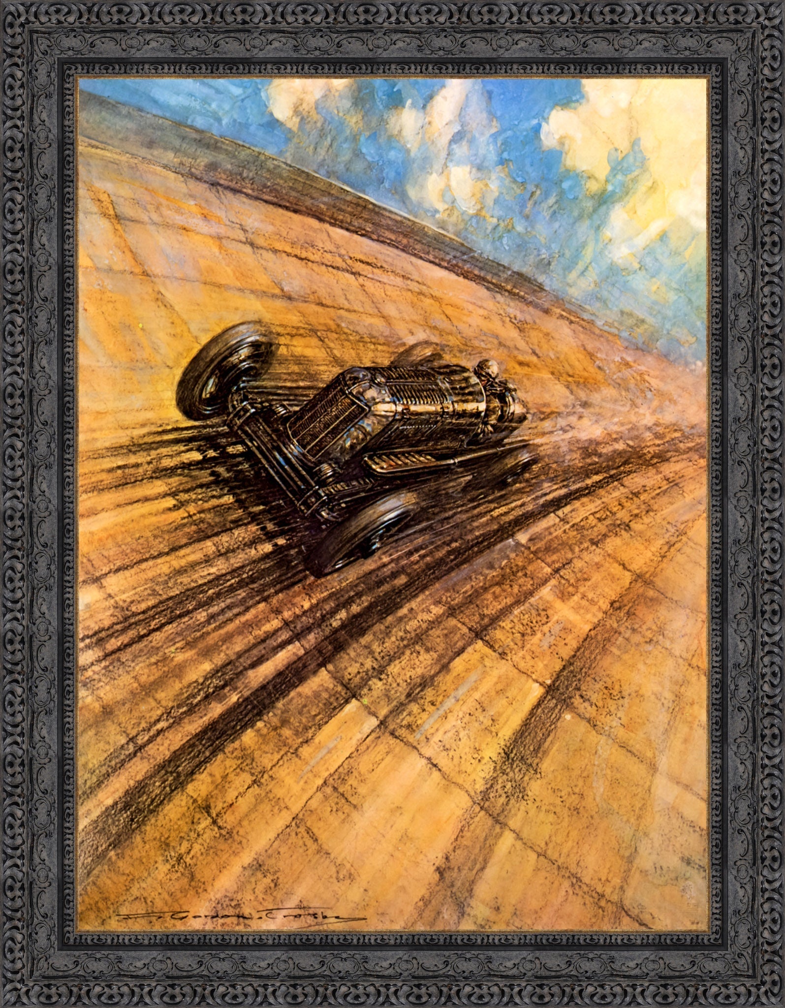 Gwenda Stewart’s Ten Mile Record at 137.1 mph by F. Gordon Crosby — Framed Giclee Canvas Print | Canvas Classics