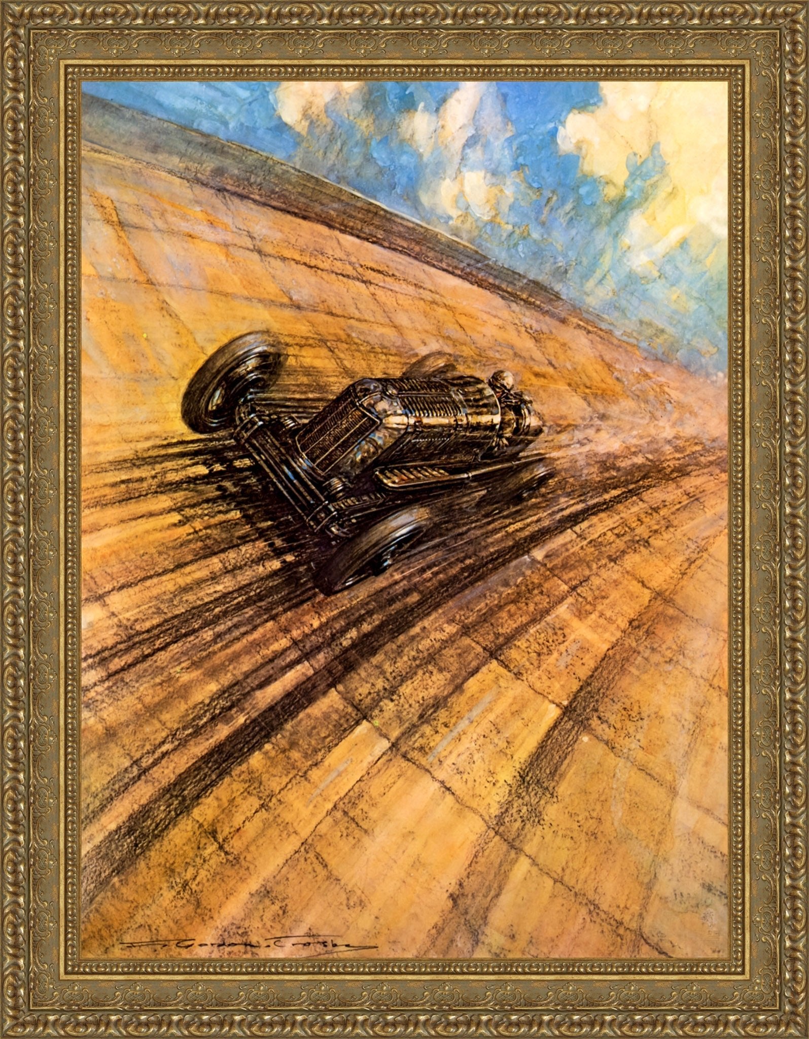 Gwenda Stewart’s Ten Mile Record at 137.1 mph by F. Gordon Crosby — Framed Giclee Canvas Print | Canvas Classics