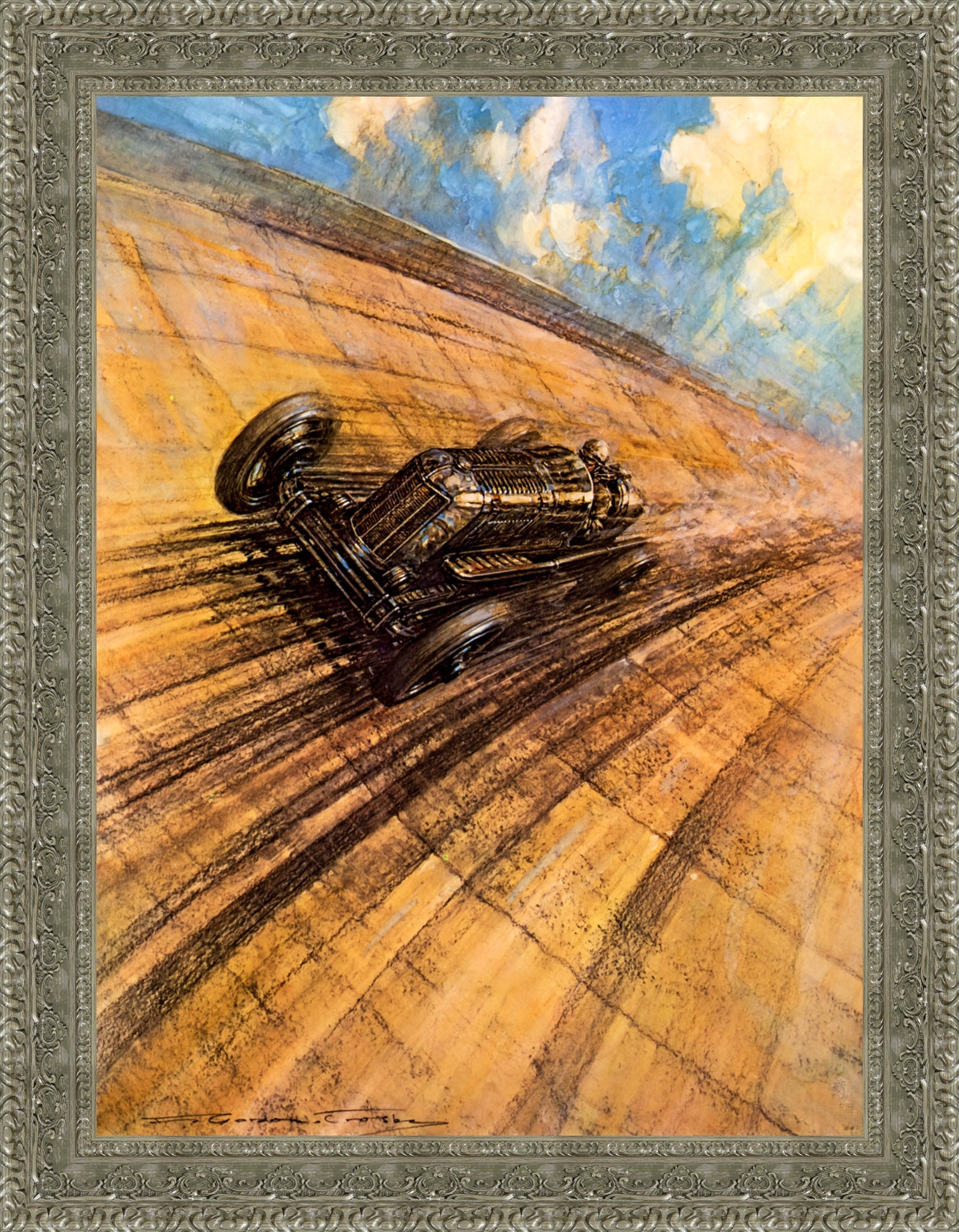 Gwenda Stewart’s Ten Mile Record at 137.1 mph by F. Gordon Crosby — Framed Giclee Canvas Print | Canvas Classics