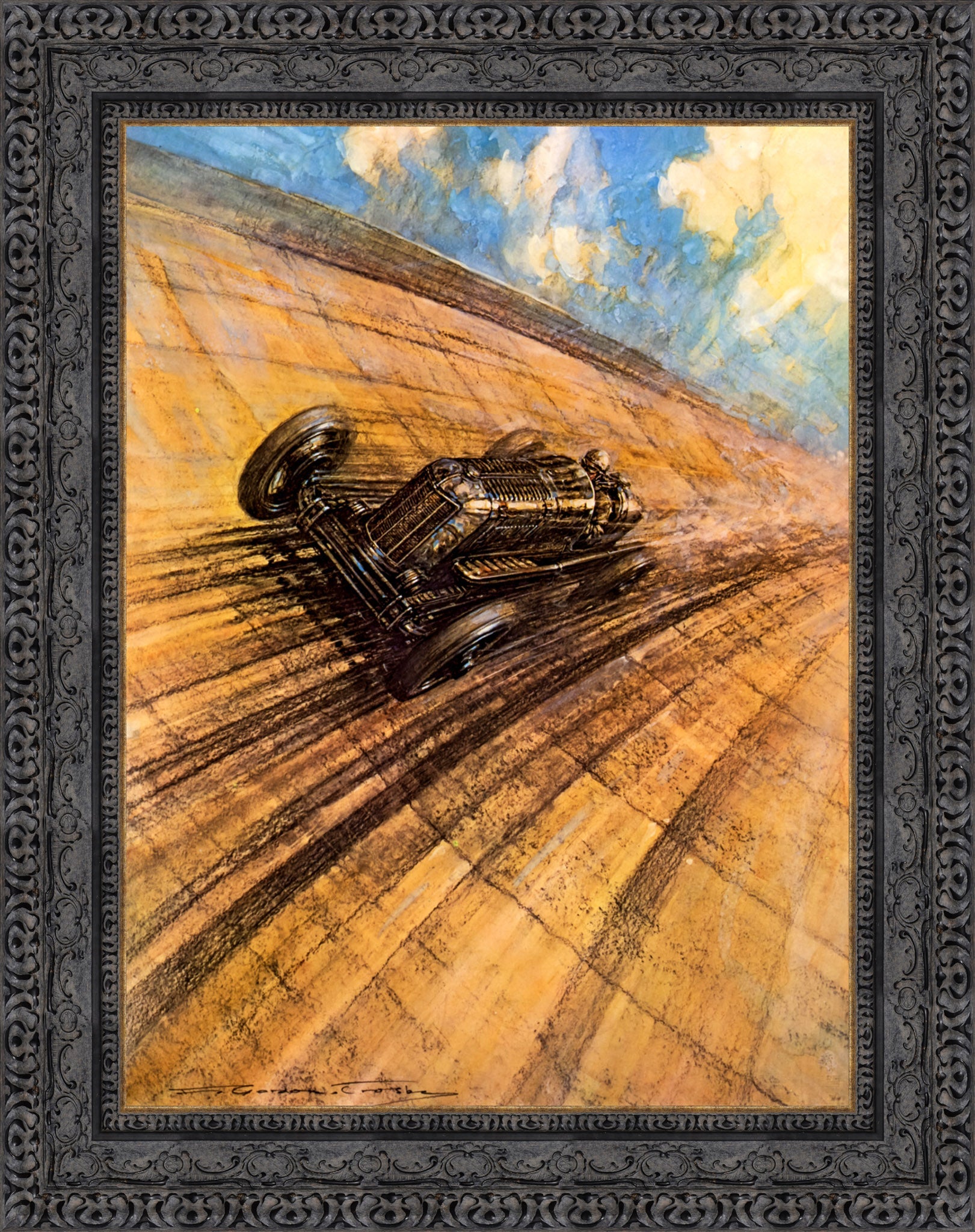 Gwenda Stewart’s Ten Mile Record at 137.1 mph by F. Gordon Crosby — Framed Giclee Canvas Print | Canvas Classics