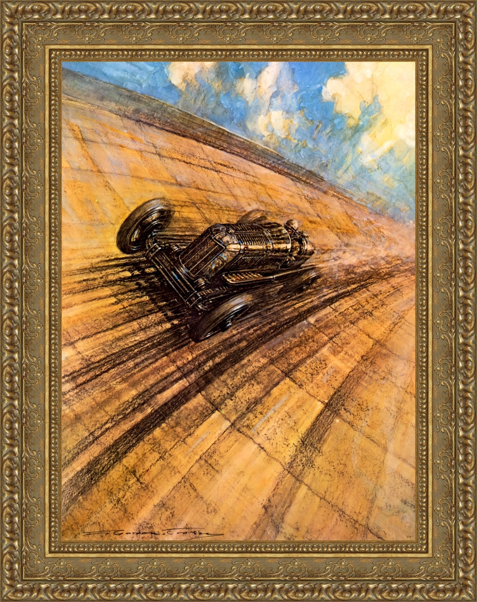 Gwenda Stewart’s Ten Mile Record at 137.1 mph by F. Gordon Crosby — Framed Giclee Canvas Print | Canvas Classics